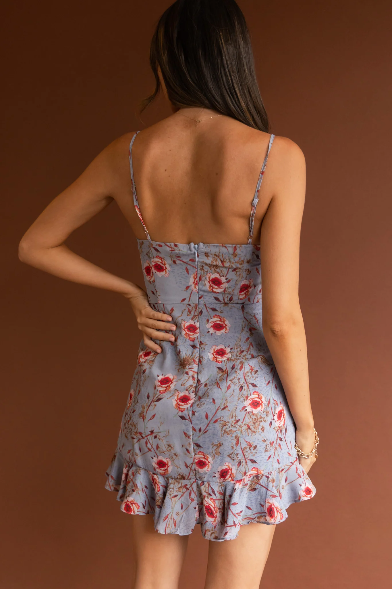 First Light Cami Strap Ruched Dress Floral Blue - Image 2