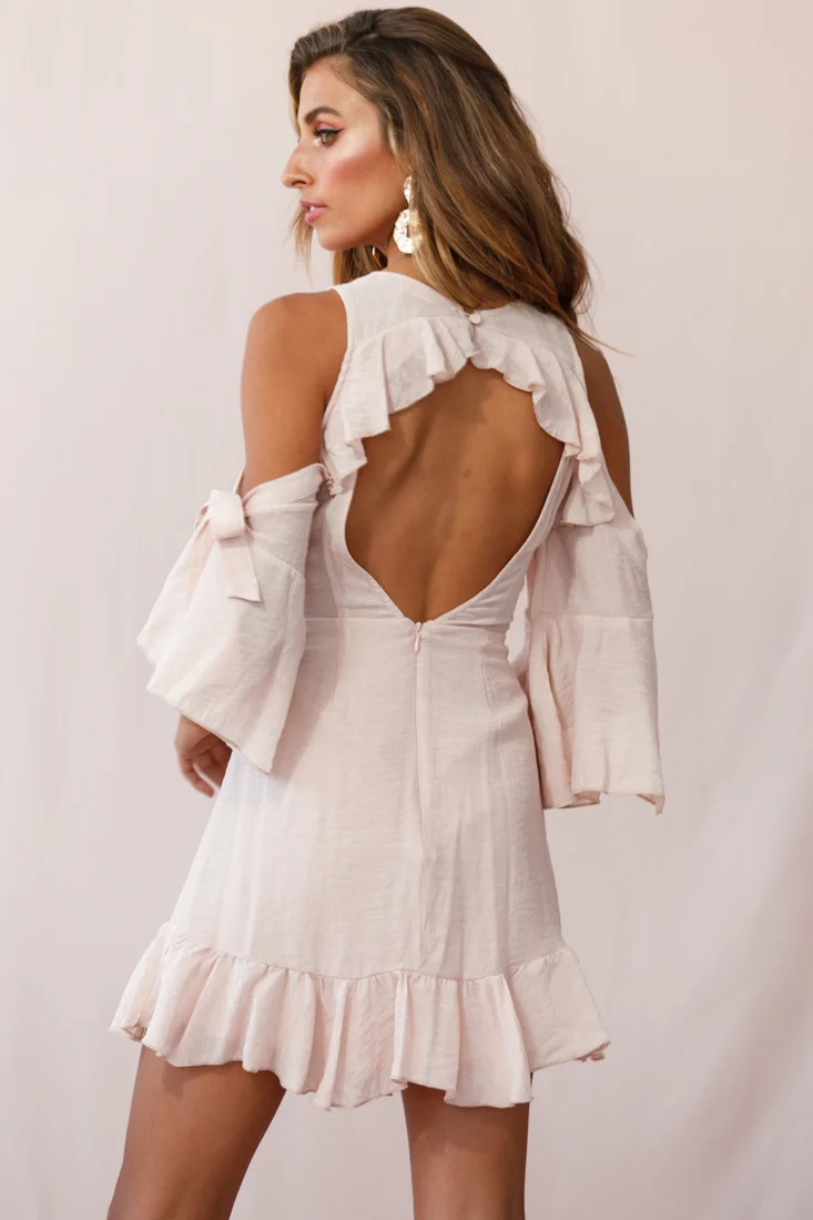 Flaxton Tied Sleeve Cold Shoulder Dress Nude - Image 3