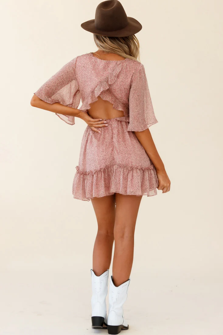 Flissy Angel Sleeve Cut-Out Babydoll Dress Leopard Print Blush - Image 3