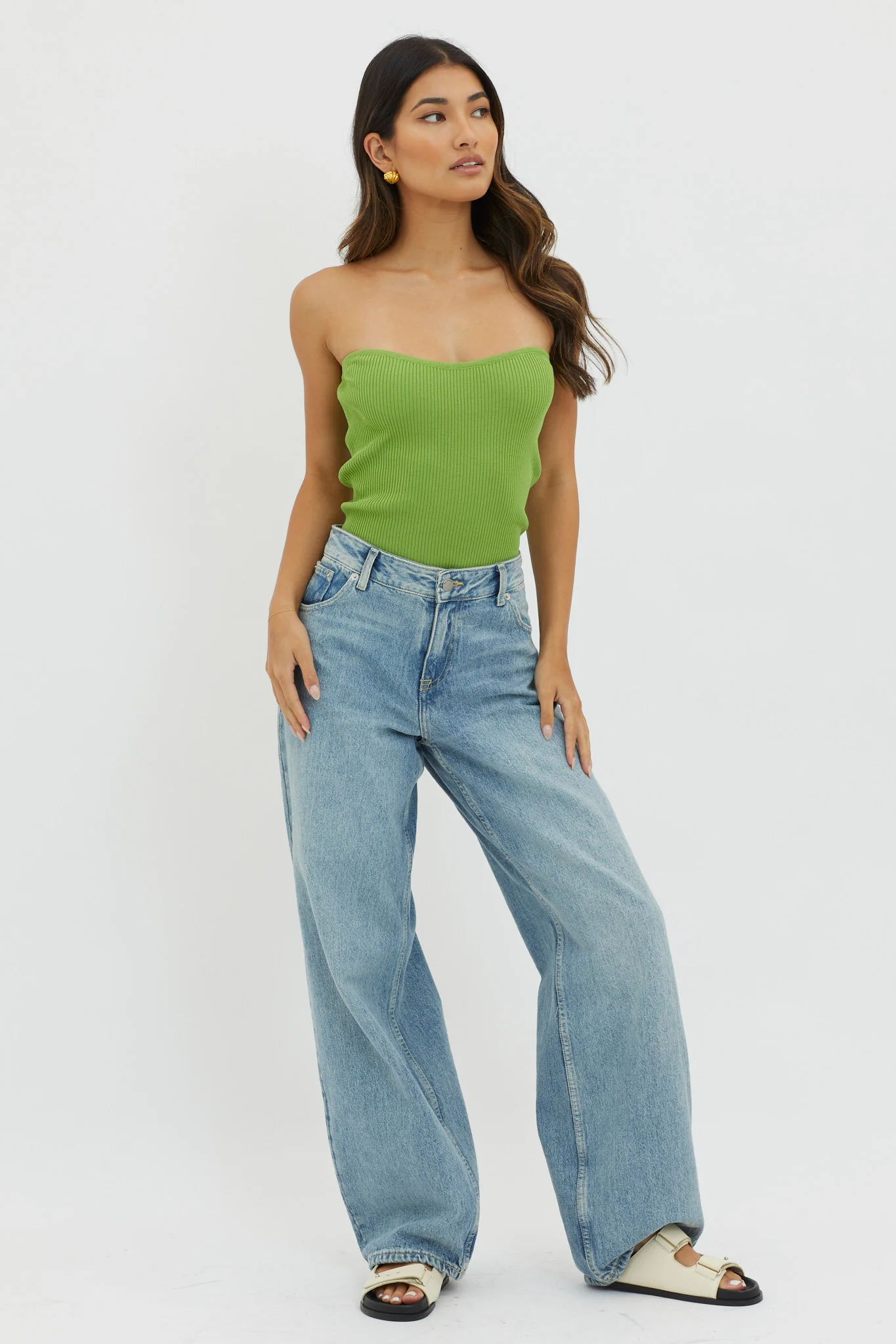 Flora Strapless Knit Top Green - Image 3