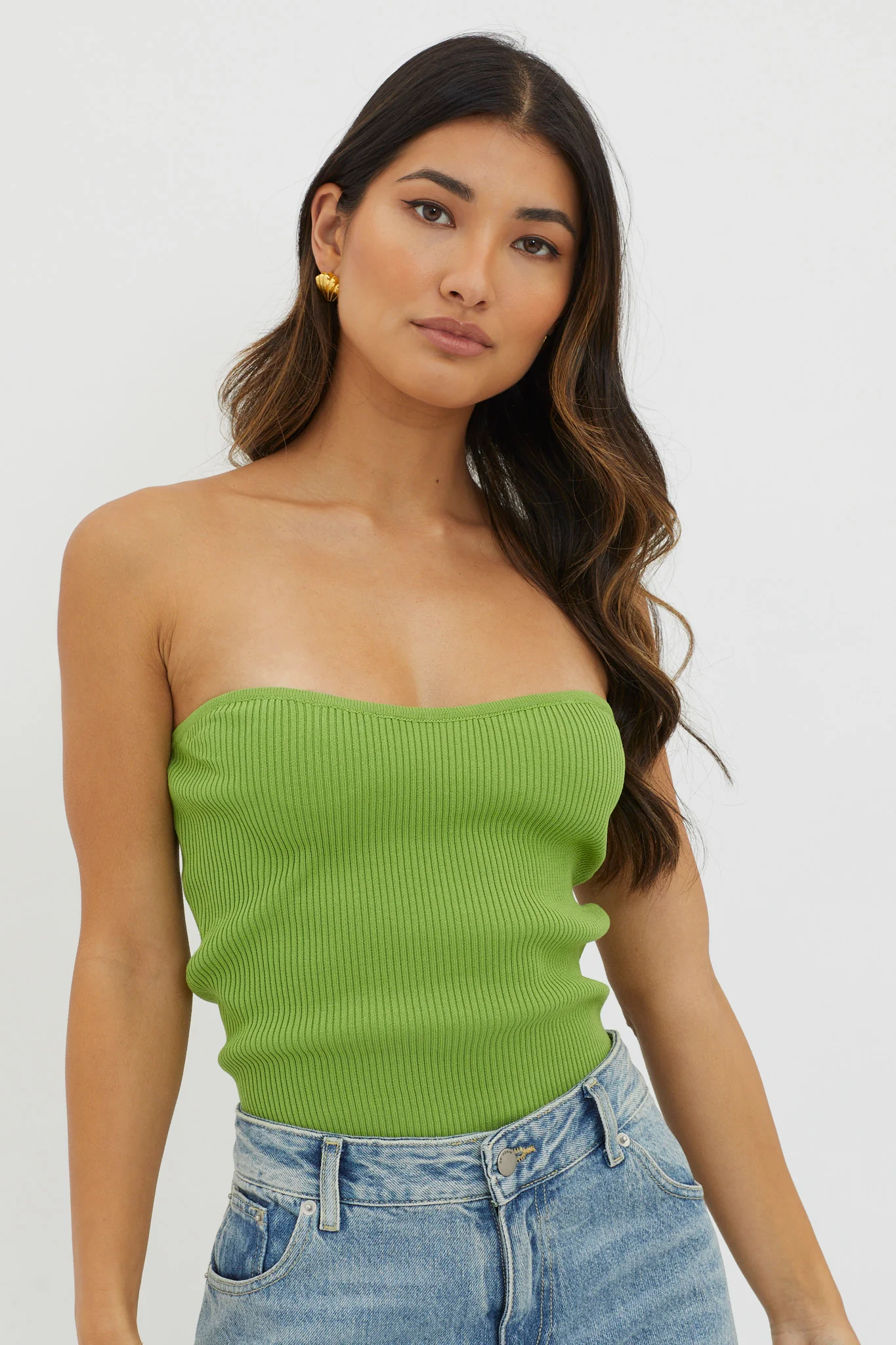 Flora Strapless Knit Top Green - Image 5