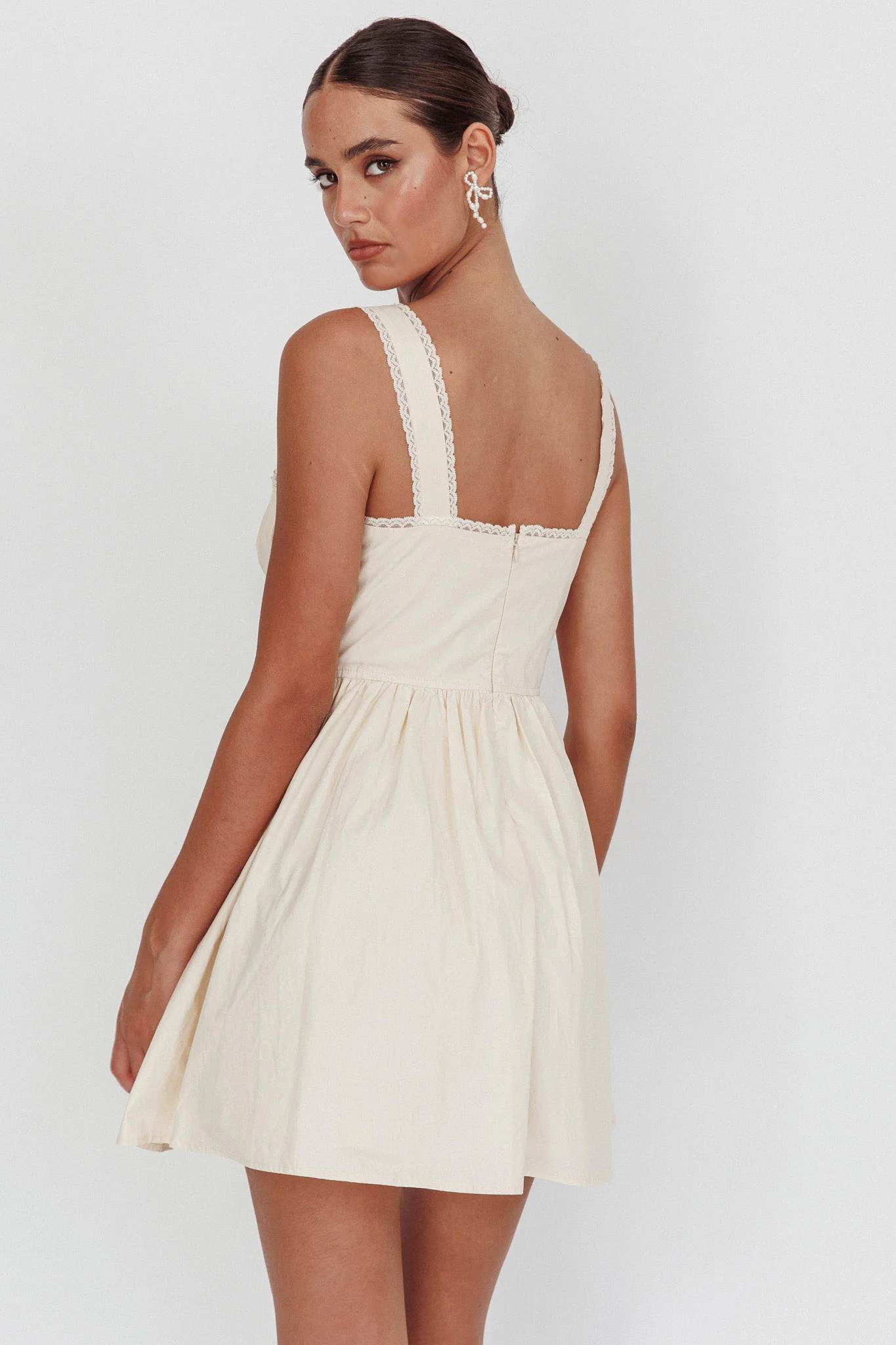 Florabella Corset Bodice Bow Mini Dress Cream - Image 3