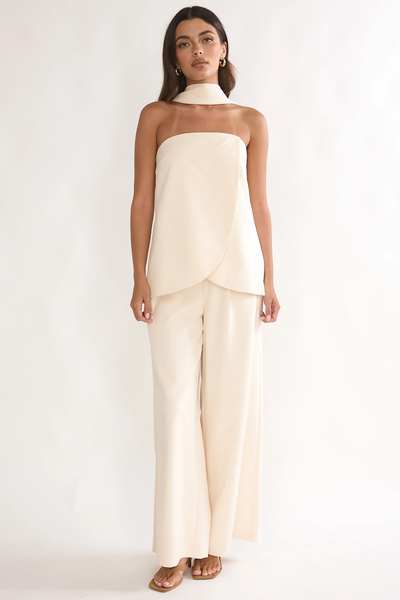 Florene Strapless Split Scarf Pants Vanilla - Image 2