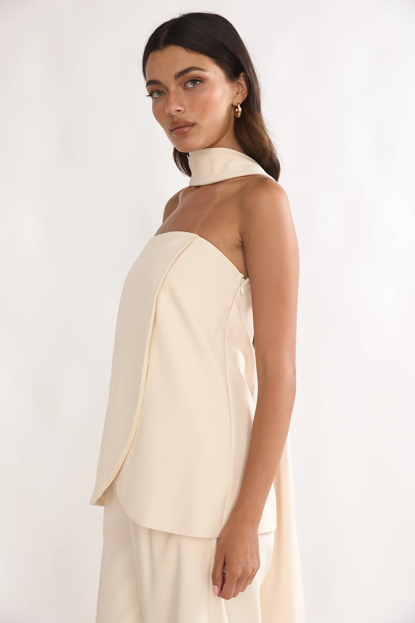 Florene Strapless Split Scarf Top Vanilla - Image 6
