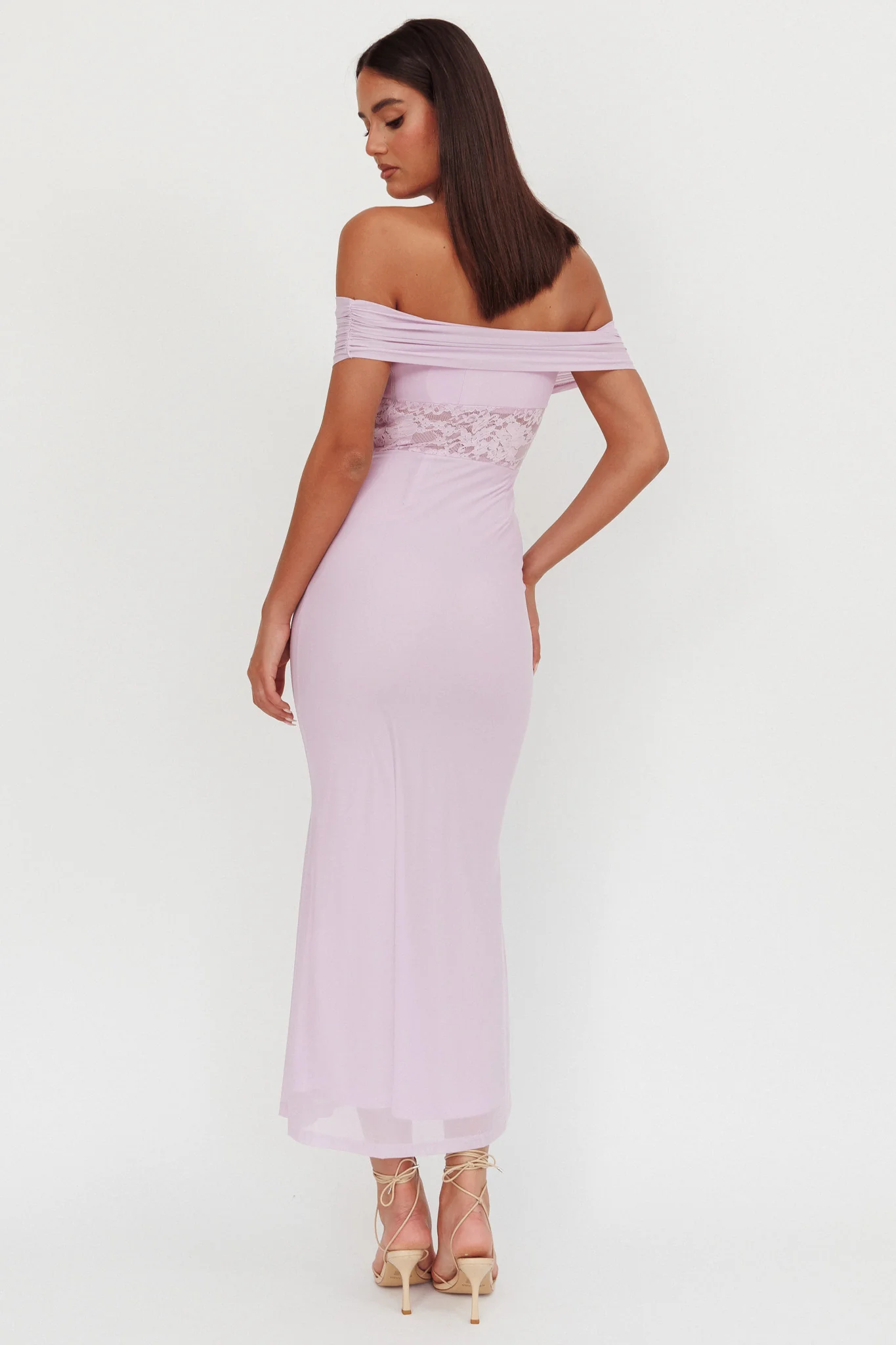 Flutters Off-Shoulder Lace Insert Maxi Dress Lilac - Image 2