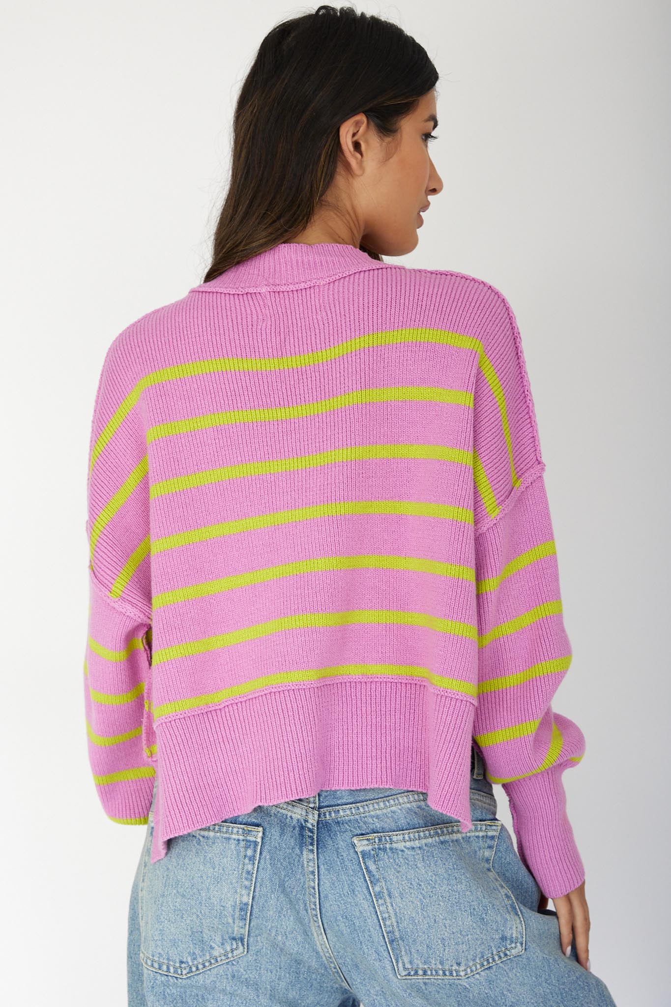 Fly High Drop Shoulder Knit Sweater Stripe Purple - Image 2