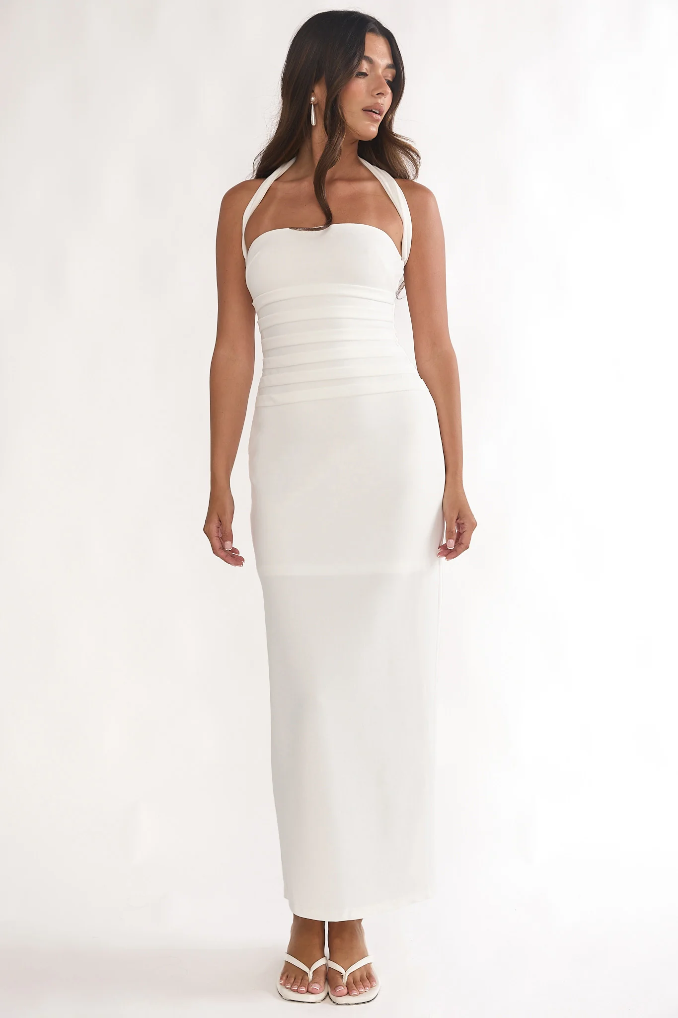 Fly Me To Paris Pleat Bodice Halterneck Maxi Dress White - Image 4