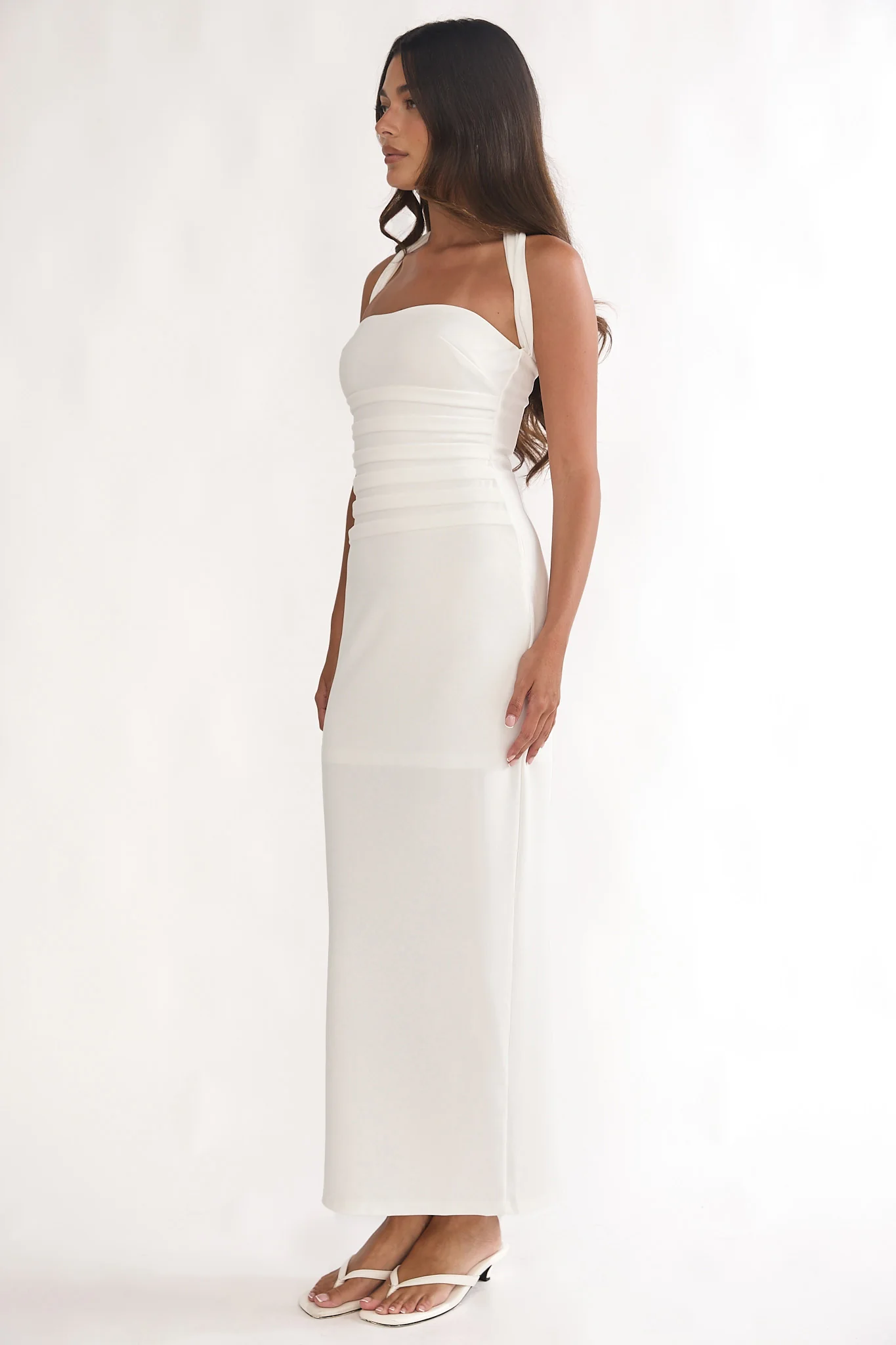 Fly Me To Paris Pleat Bodice Halterneck Maxi Dress White - Image 6