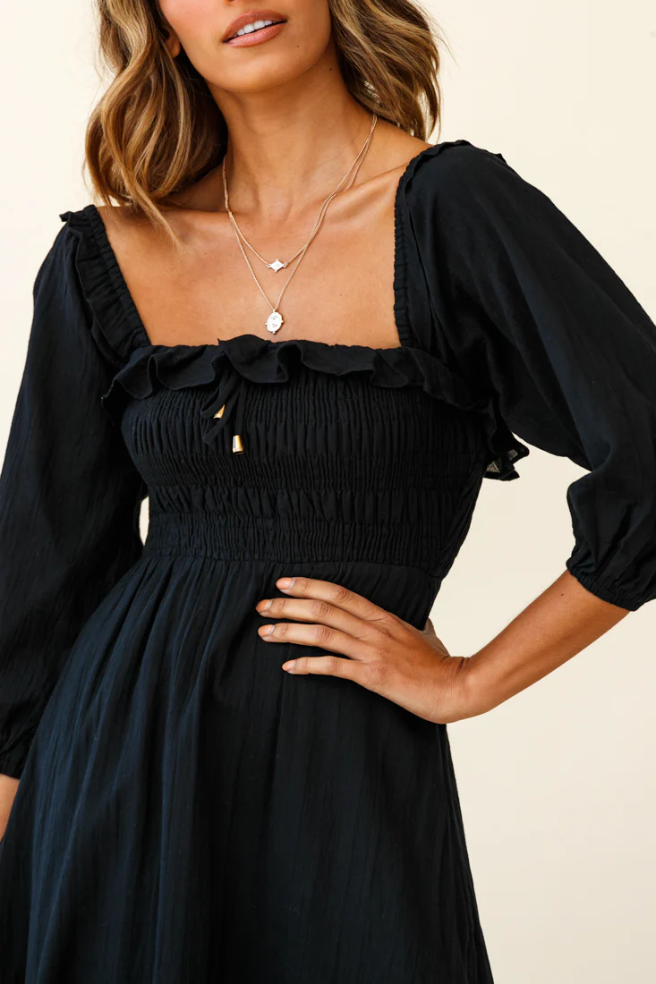 Flynn Off-Shoulder Shirred Bust Midi Dress Black - Image 7