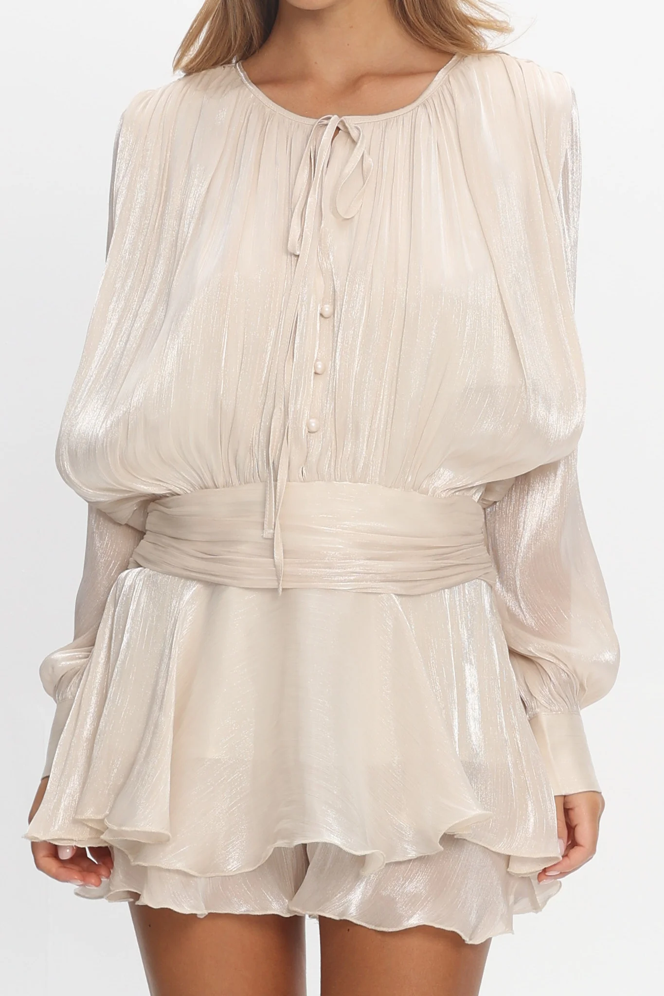 Fontaine Long Sleeve Layered Romper Oyster - Image 4