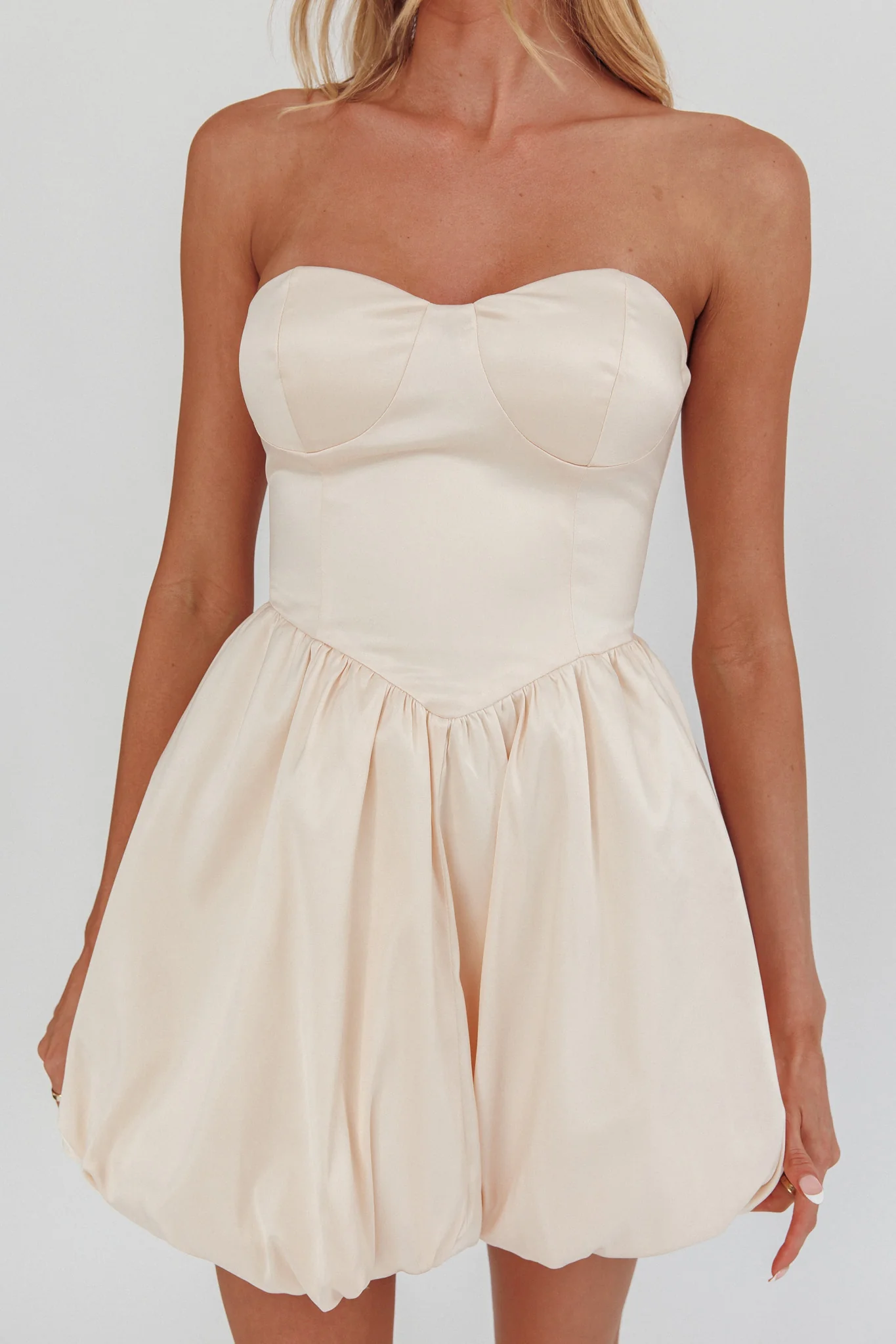 For Love Strapless Balloon Skirt Mini Dress Panna Cotta - Image 3