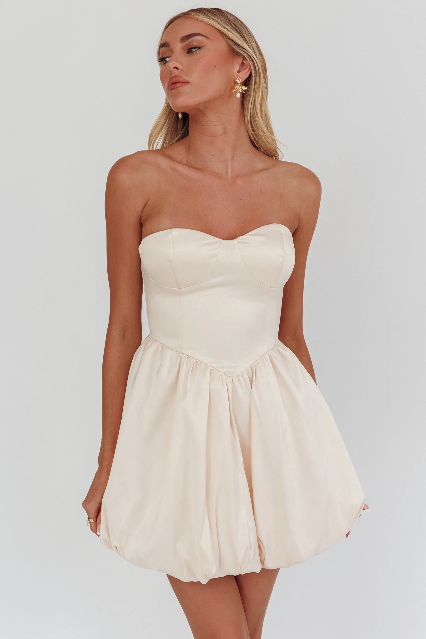 For Love Strapless Balloon Skirt Mini Dress Panna Cotta - Image 5
