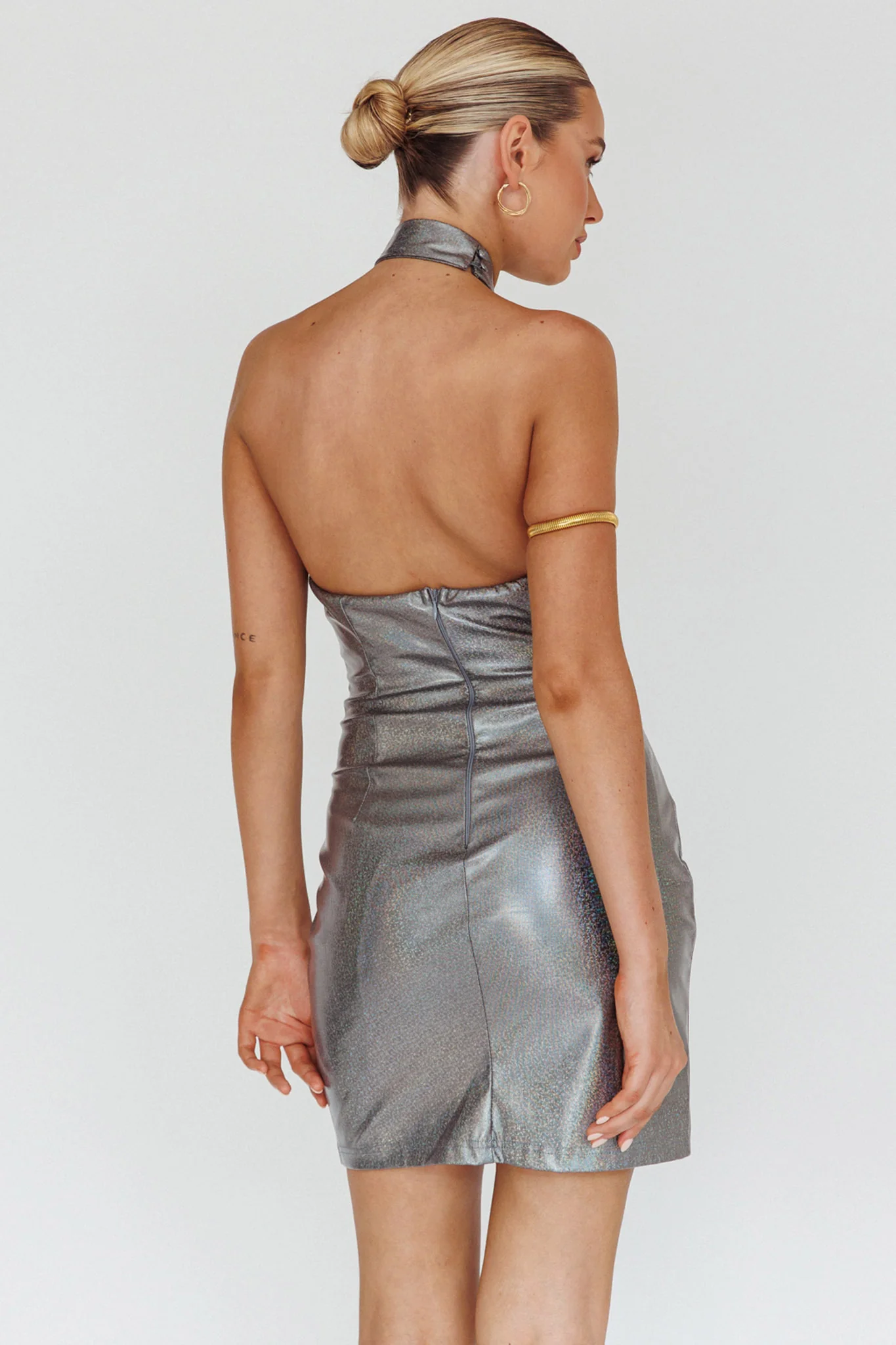 For The Gram Faux Leather Halter Dress Charcoal - Image 2