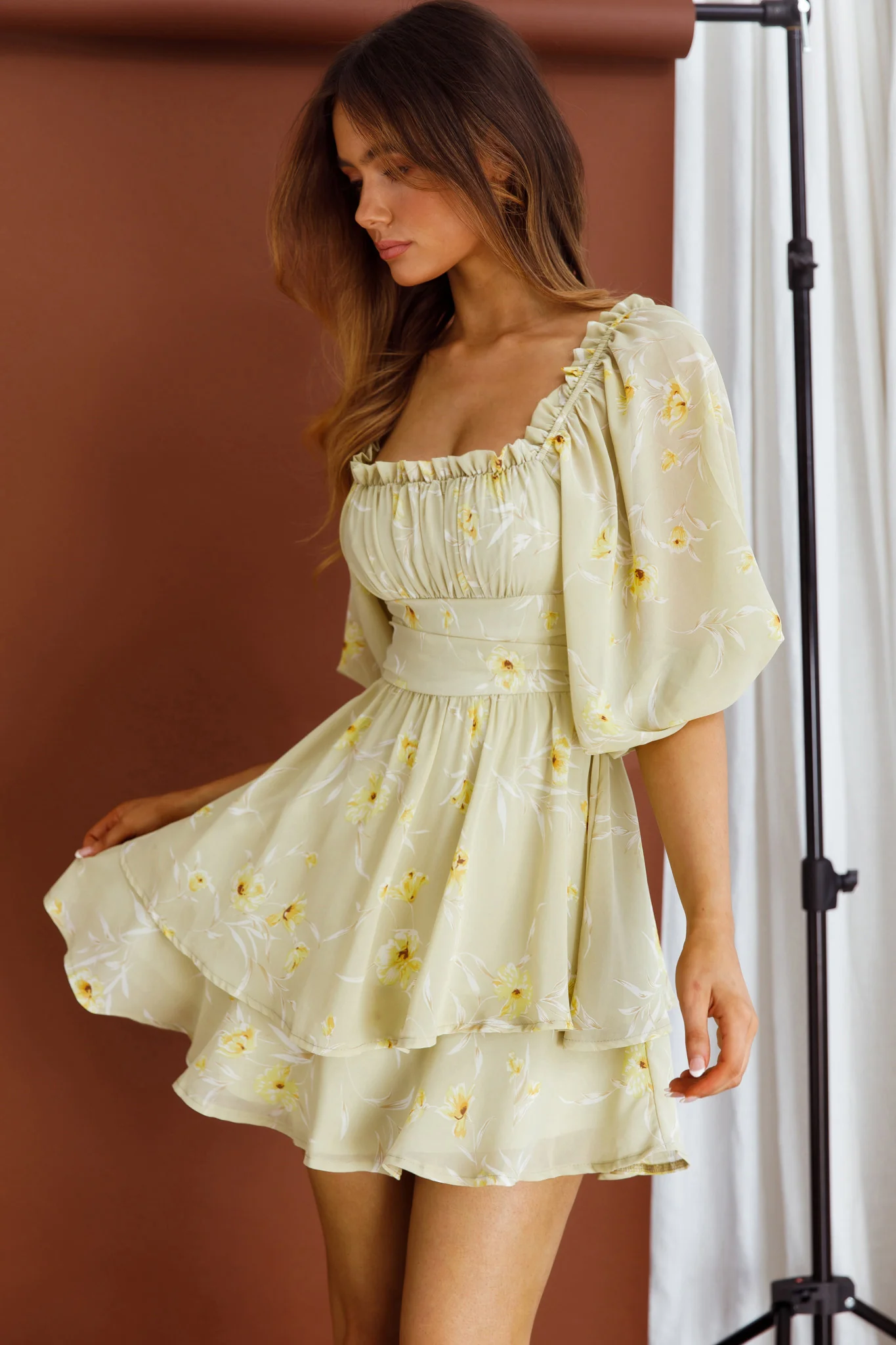 Forever Bloom Off-Shoulder Mini Dress Floral Lime - Image 3