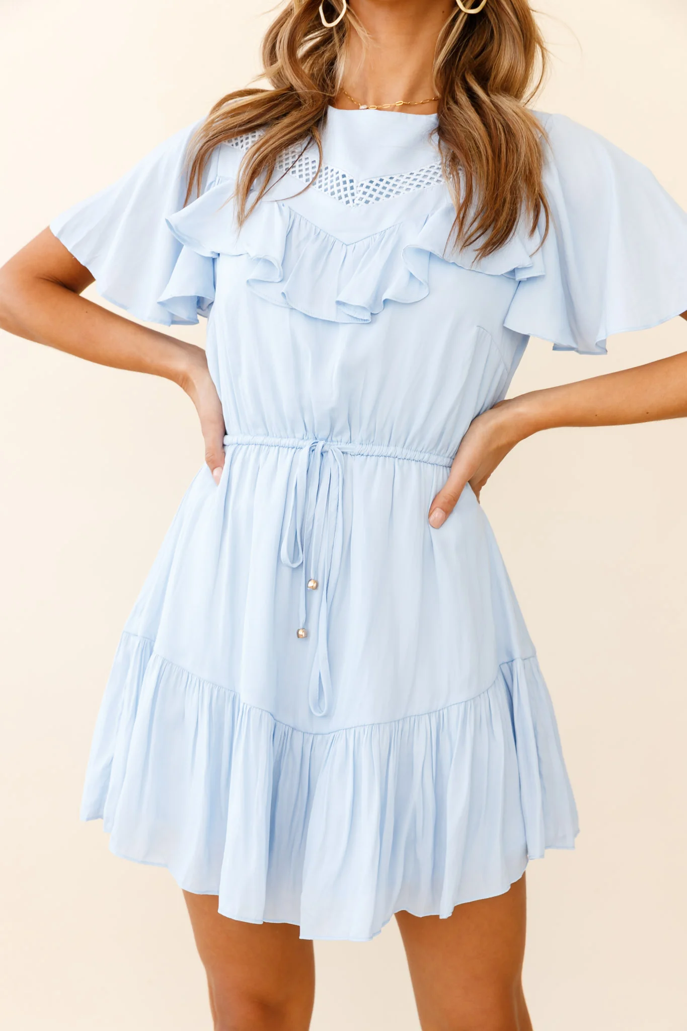 Forever Free Angel Sleeve Drawstring Waist Dress Steel Blue - Image 4