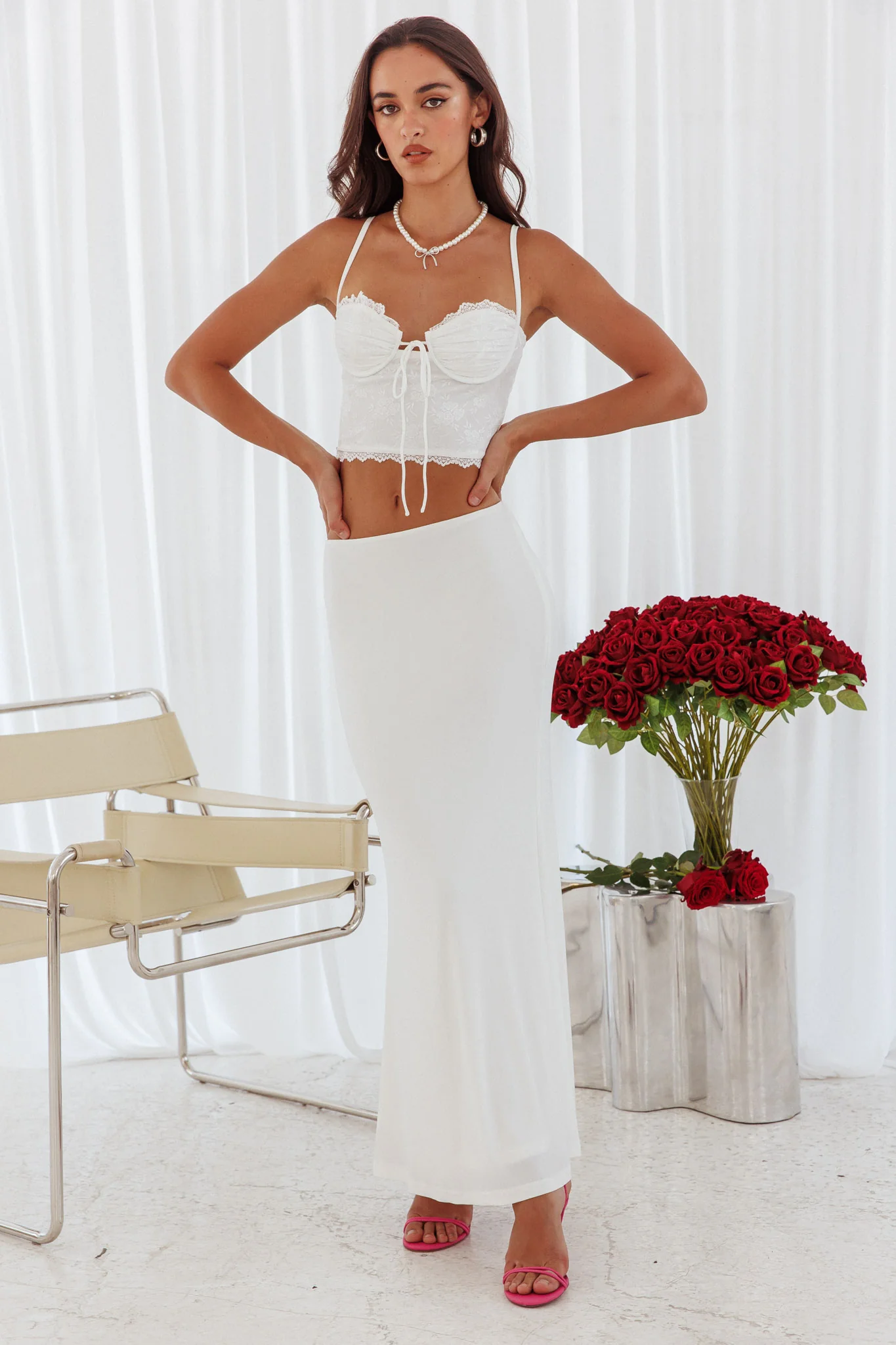 Fortune Lace Trim Crop Top Off White - Image 5