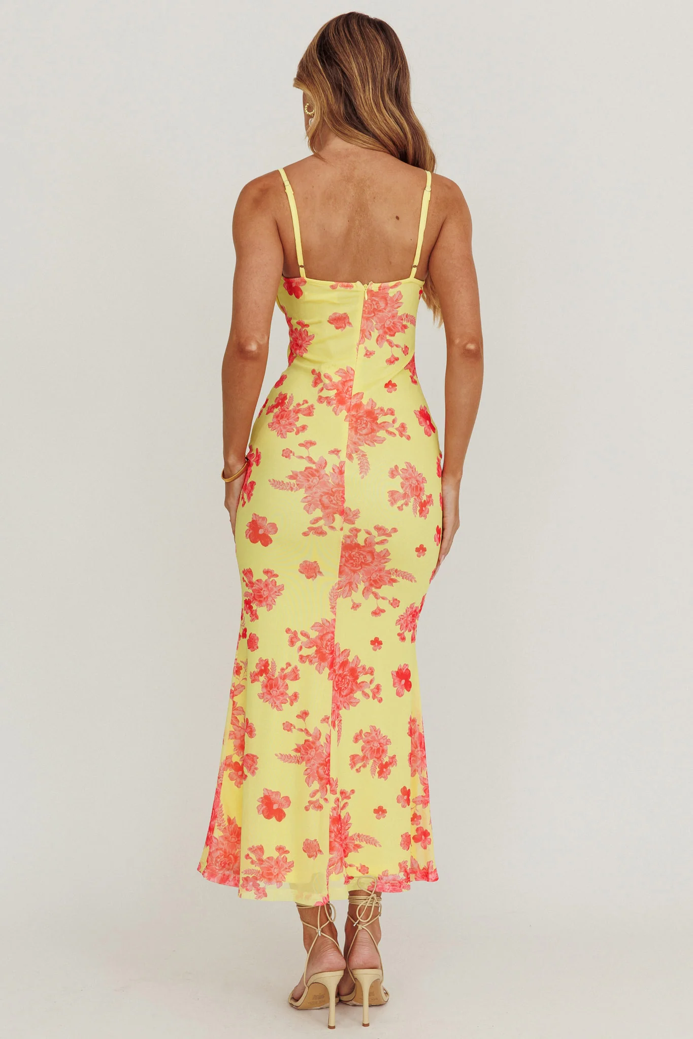 Fortune Mesh Floral Midi Dress Pink/Yellow - Image 3