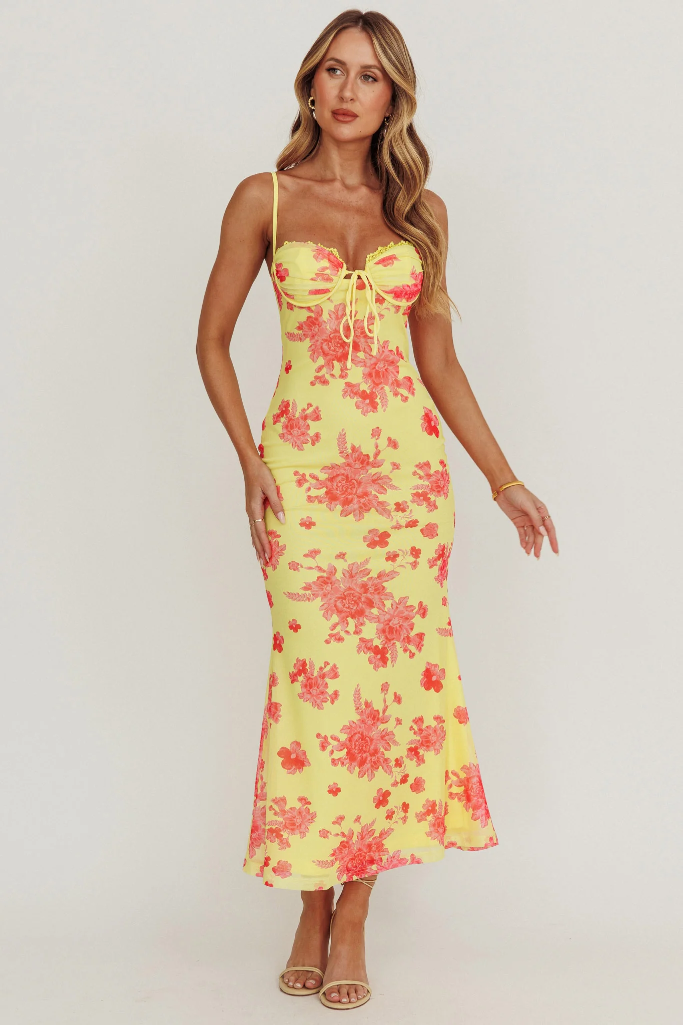 Fortune Mesh Floral Midi Dress Pink/Yellow - Image 5