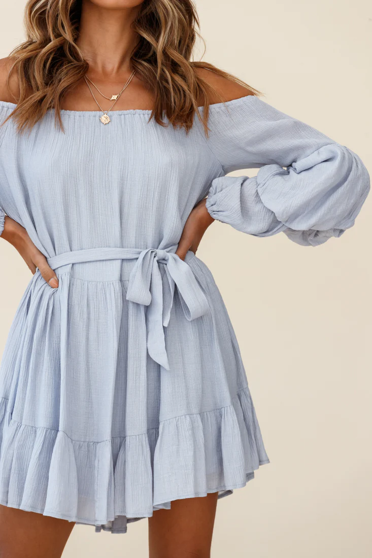 Frida Off-Shoulder Waist Tie Dress Grey - Image 8