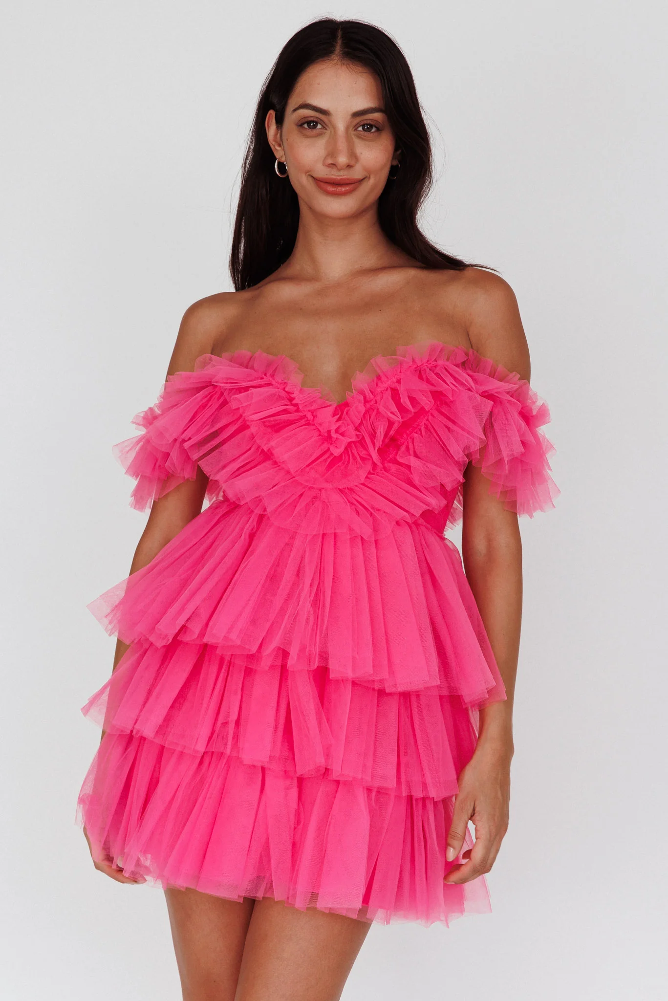 Froufrou Layered Tulle Mini Dress Hot Pink - Image 5