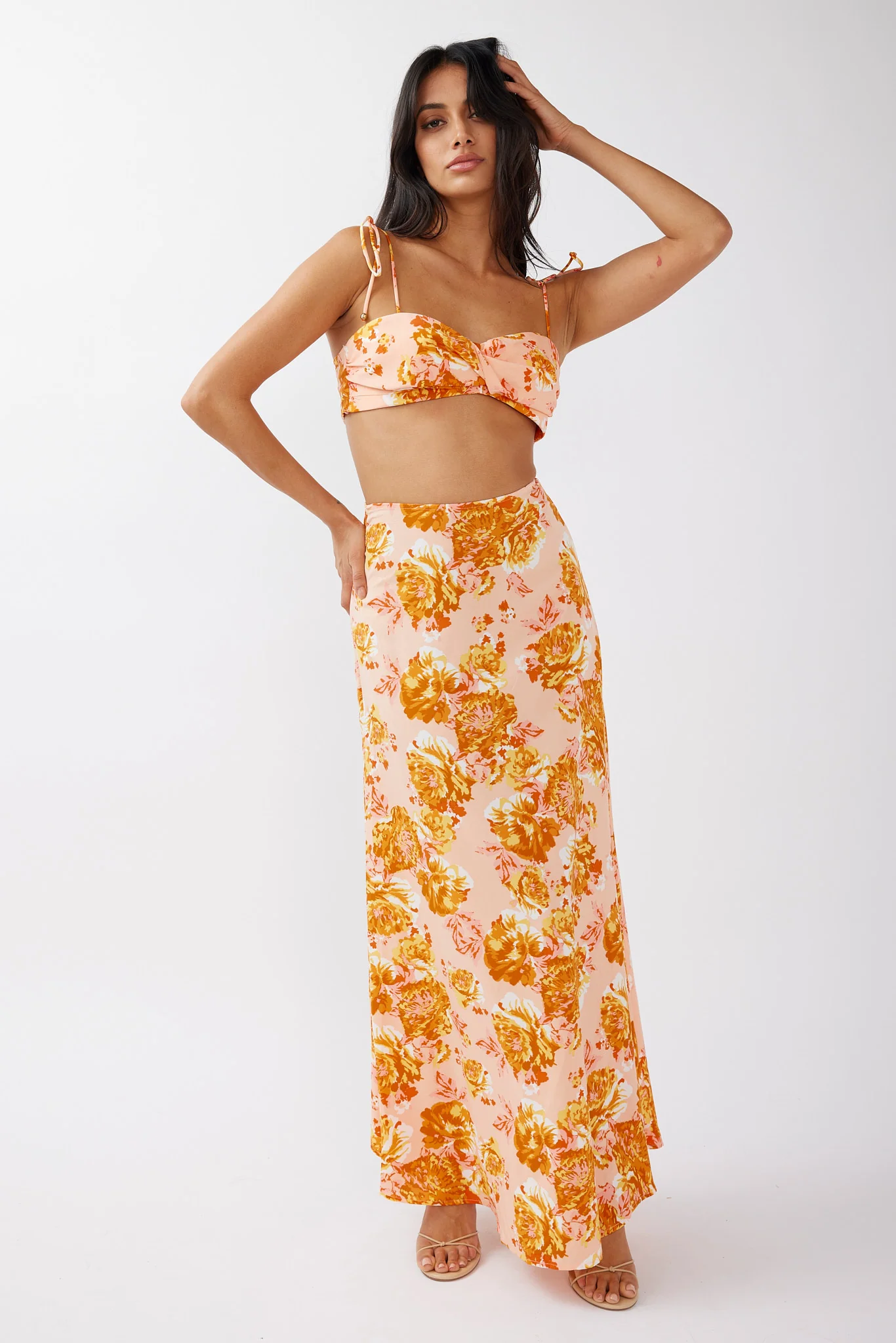 Gabbi Tied Shoulder Crop Top Floral Orange - Image 3