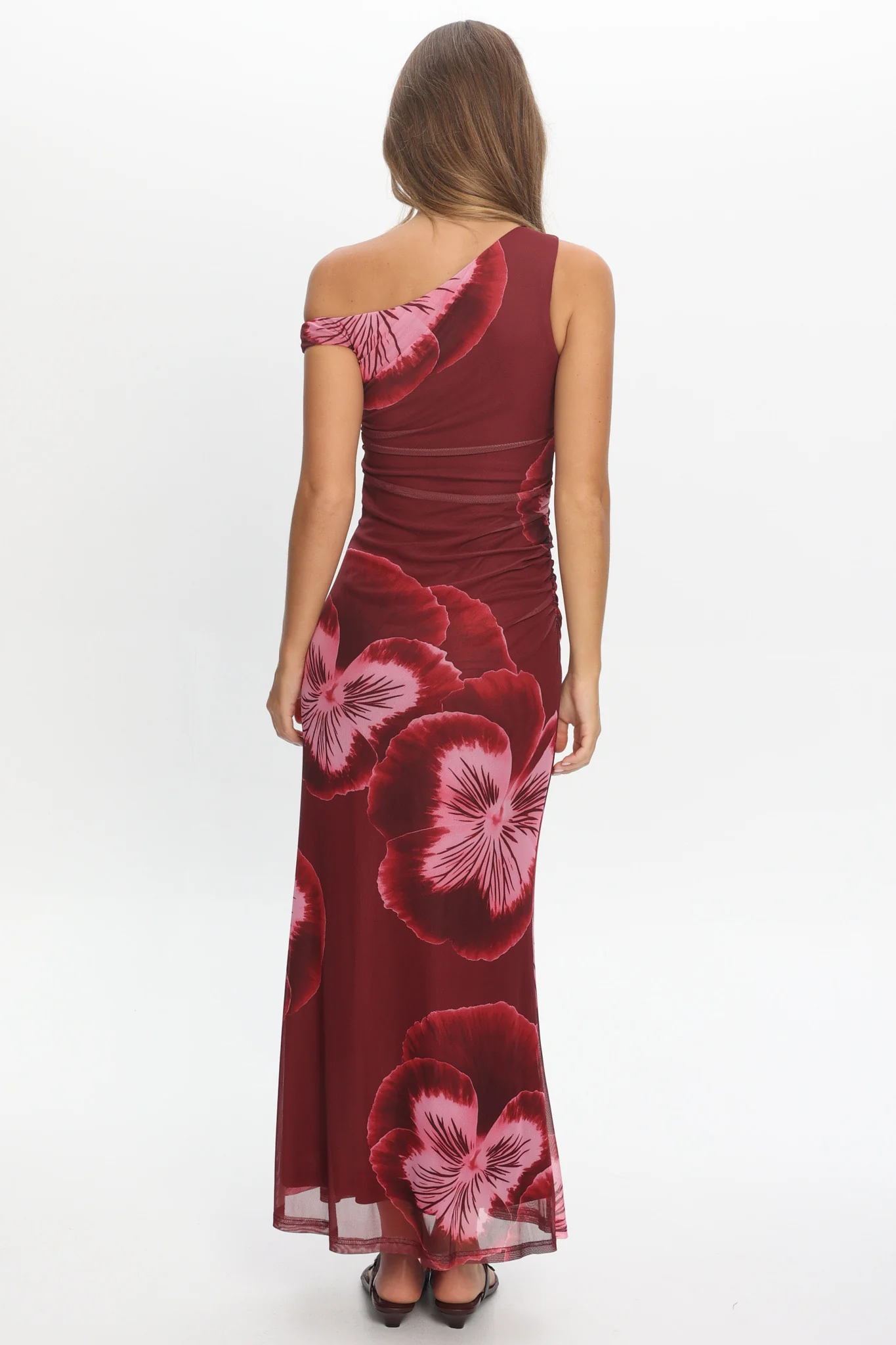 Gala Asymmetric Neckline Maxi Dress Floral Wine - Image 3