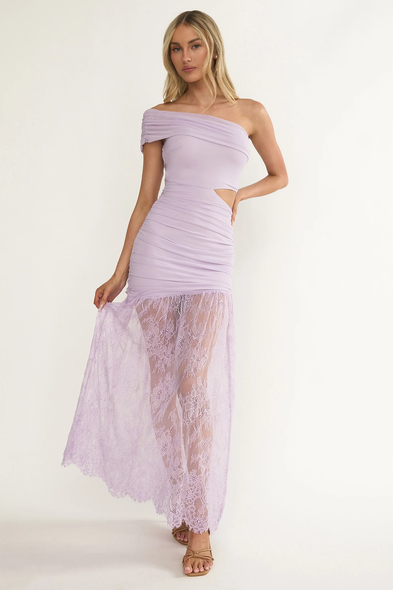 Gala Cut-Out Waist Lace Maxi Dress Lilac - Image 4