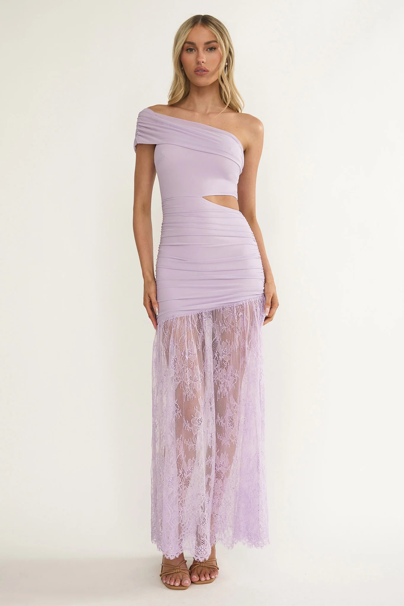 Gala Cut-Out Waist Lace Maxi Dress Lilac - Image 5