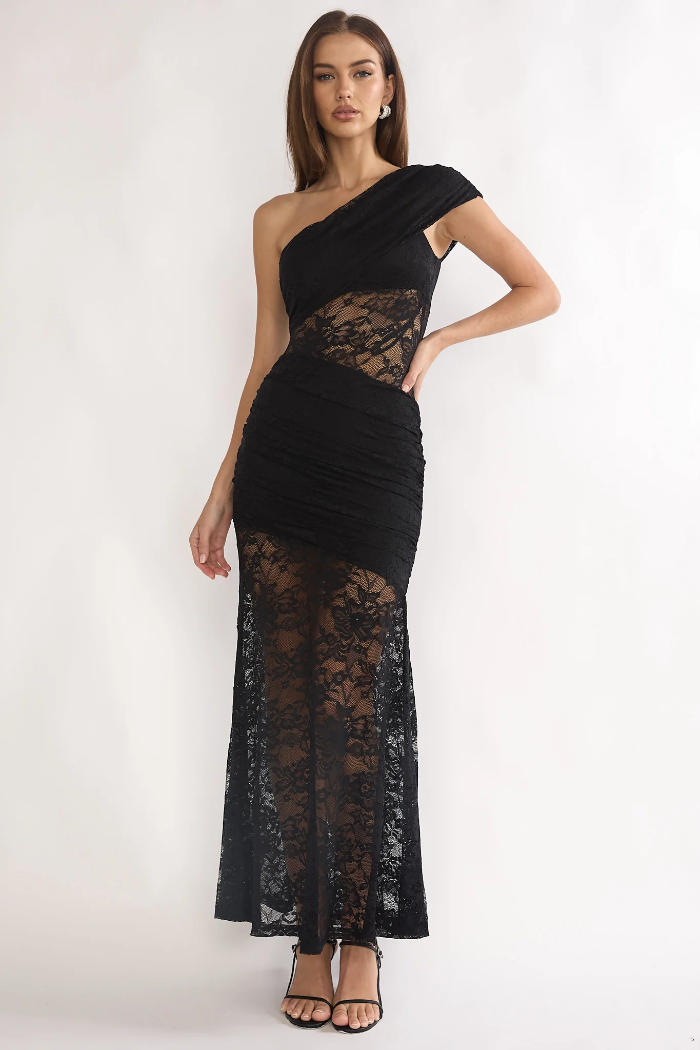 Gala One-Shoulder Maxi Dress Lace Black - Image 4