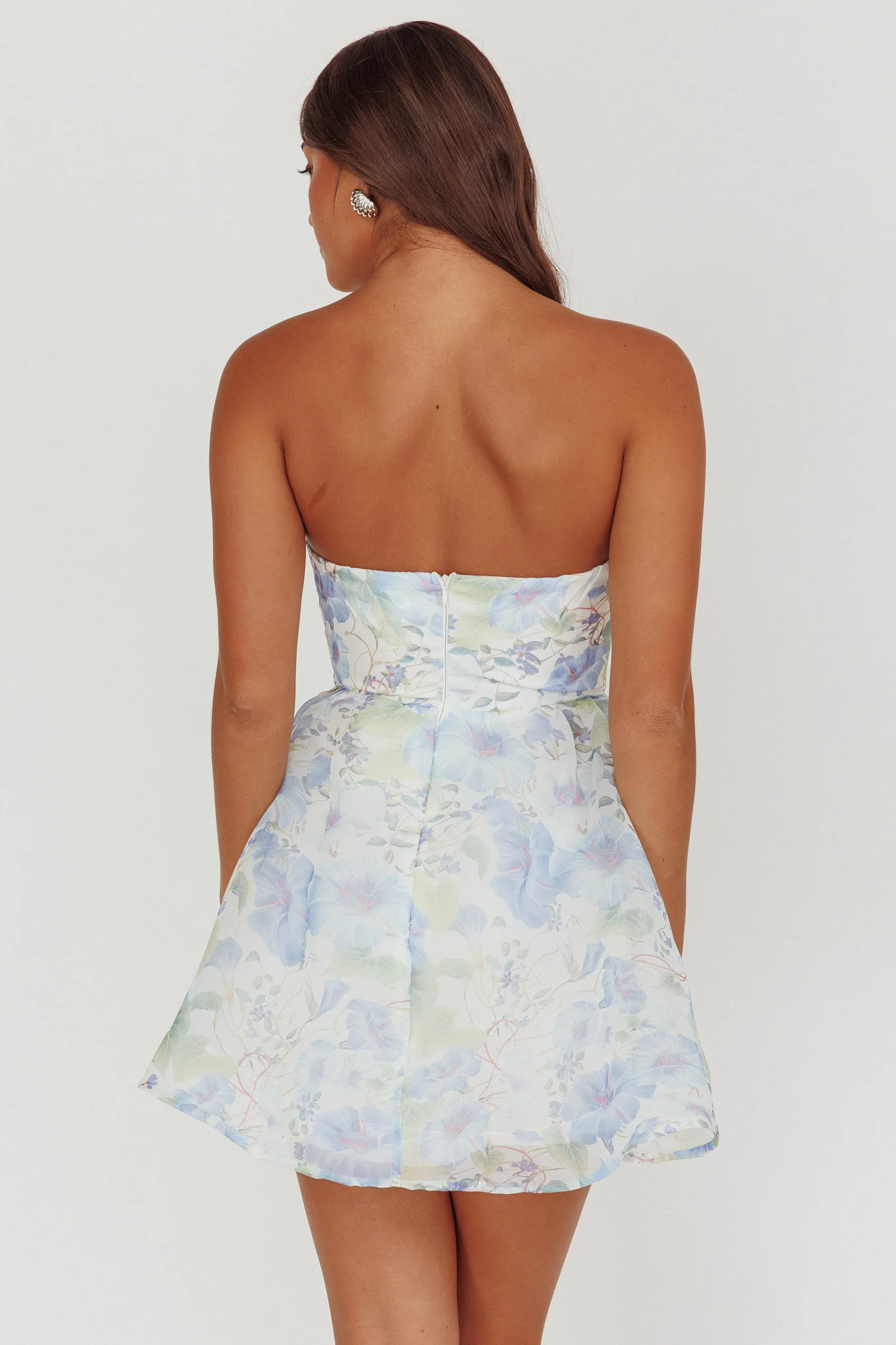 Gem Deep Sweetheart Neckline Mini Dress Floral Blue - Image 3
