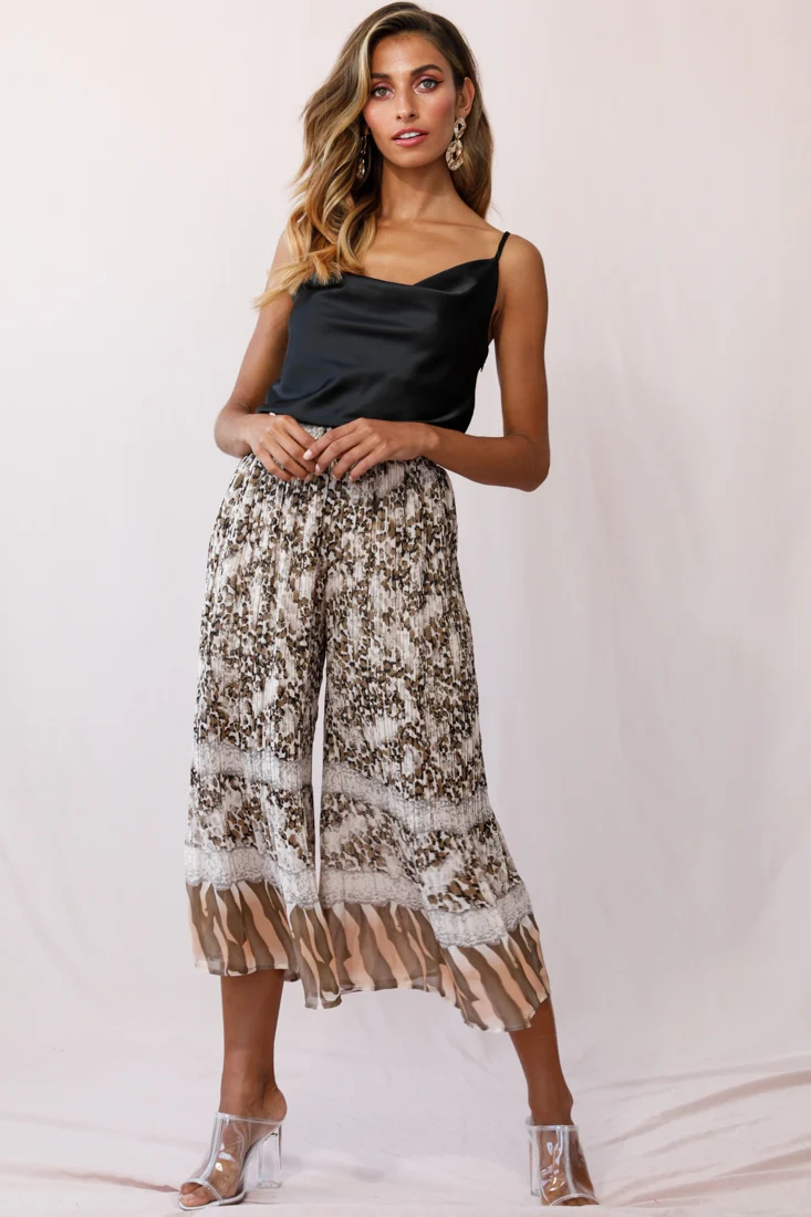 Gemini Accordion Pleat Wide Leg Pants Brown Leopard - Image 5