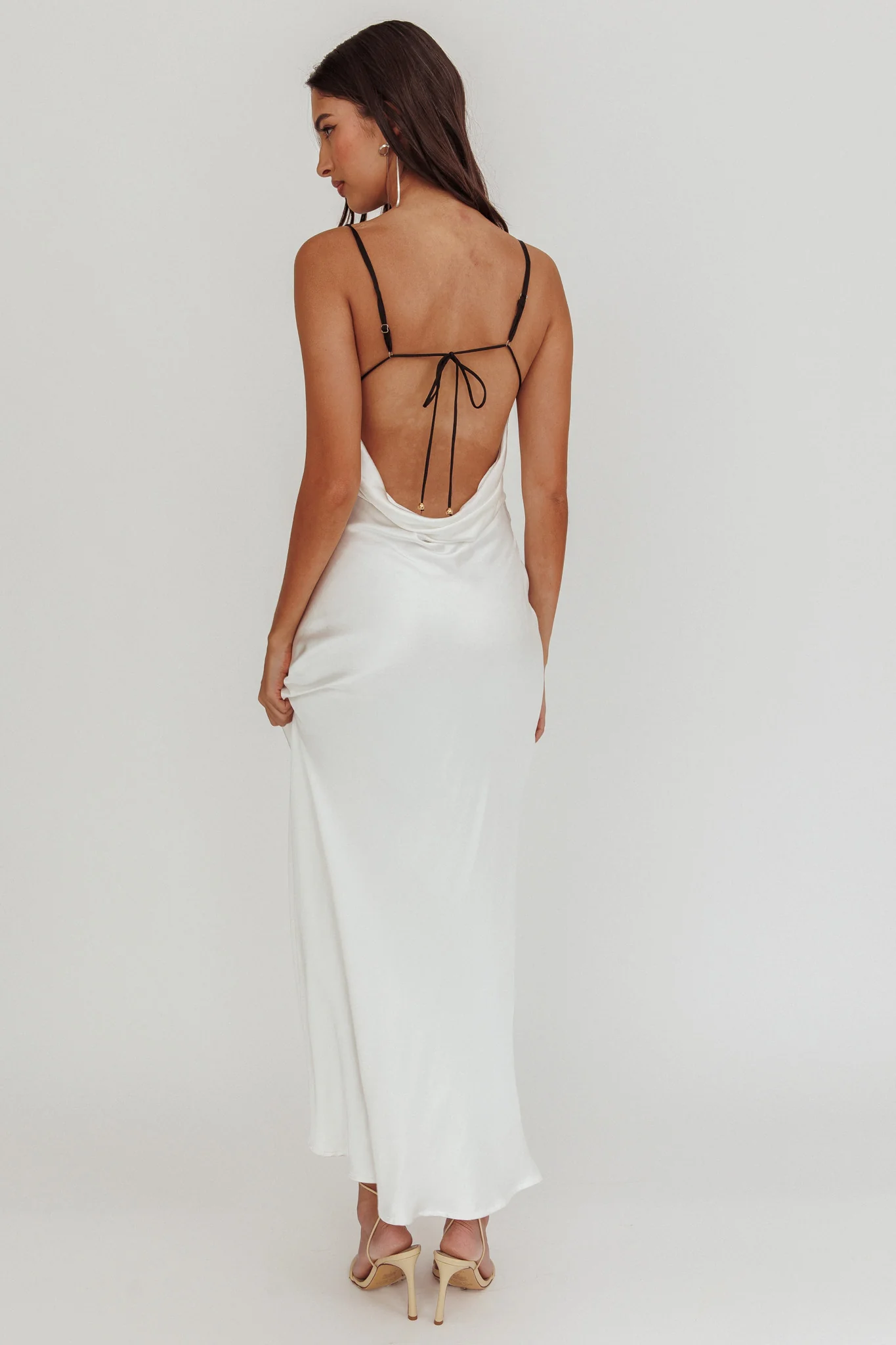 Gentle Touch Cowl Neck Satin Maxi Dress White - Image 3