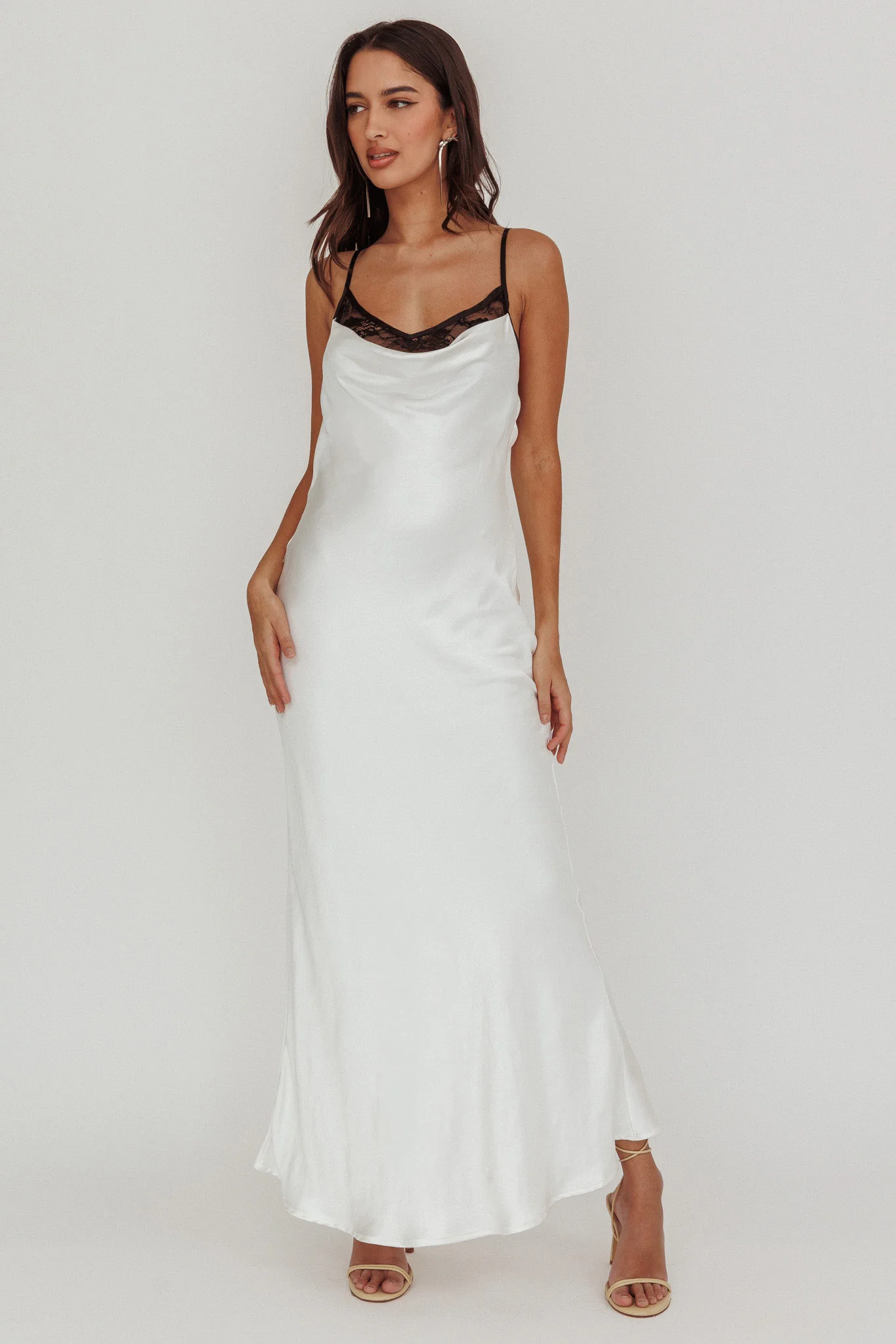 Gentle Touch Cowl Neck Satin Maxi Dress White - Image 4