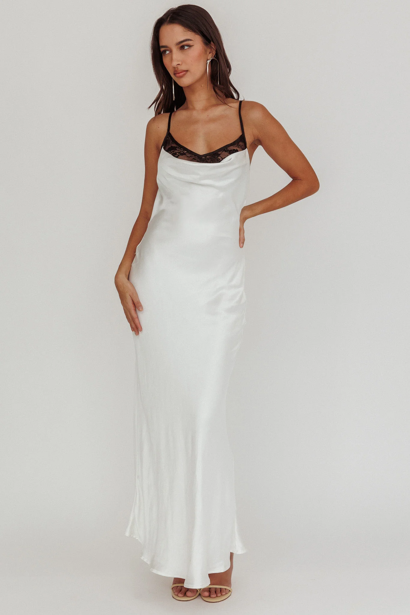 Gentle Touch Cowl Neck Satin Maxi Dress White - Image 6