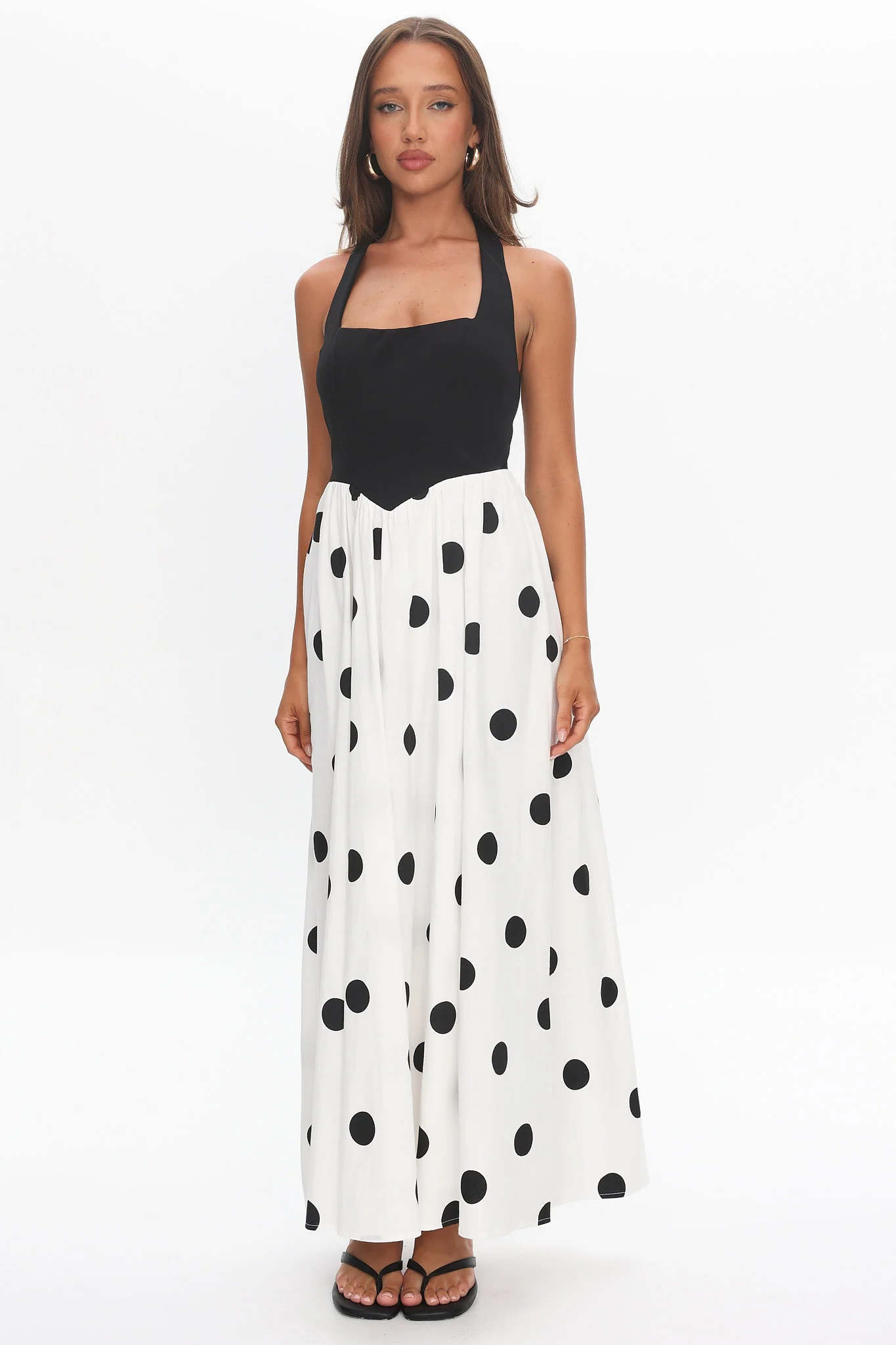 Get My Attention Halterneck Maxi Dress Polka Dot Black - Image 5