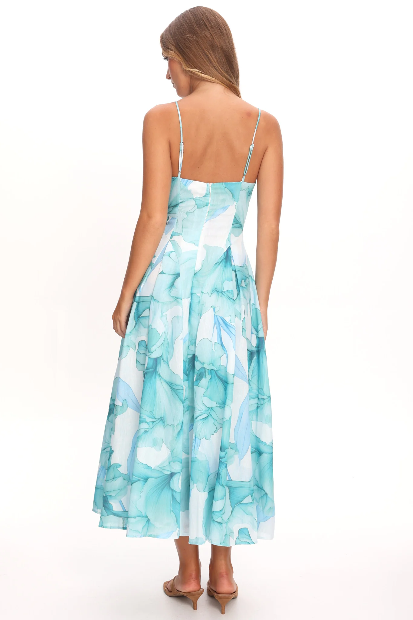 Get My Attention Pleat Waist Maxi Dress Watercolor Green - Image 2