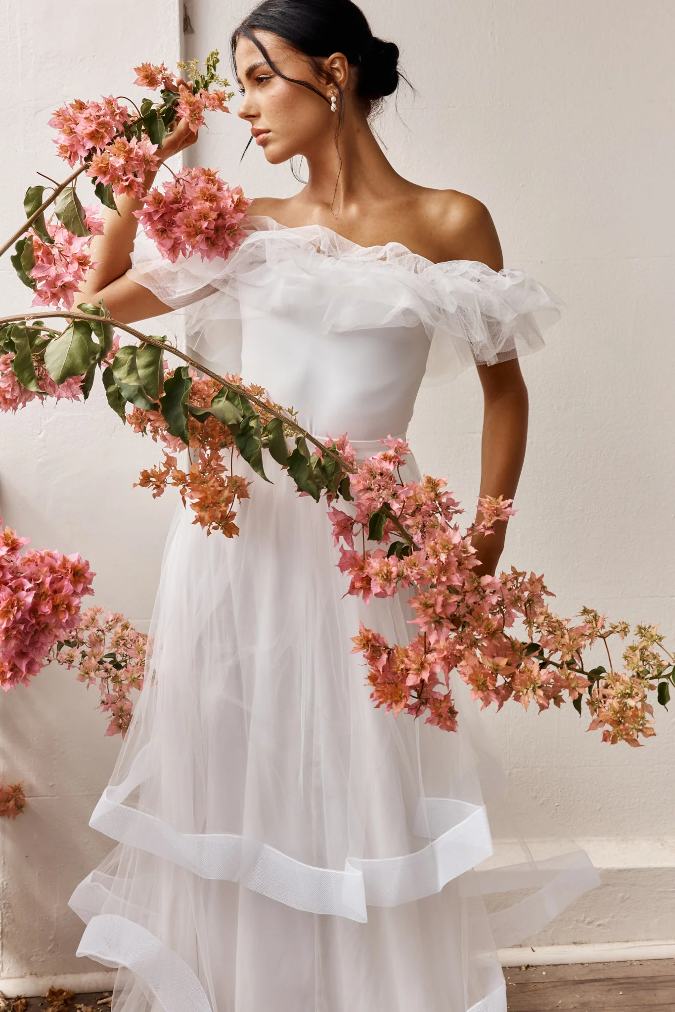 Gianni Ruffle Off-Shoulder Bodysuit White - Image 4