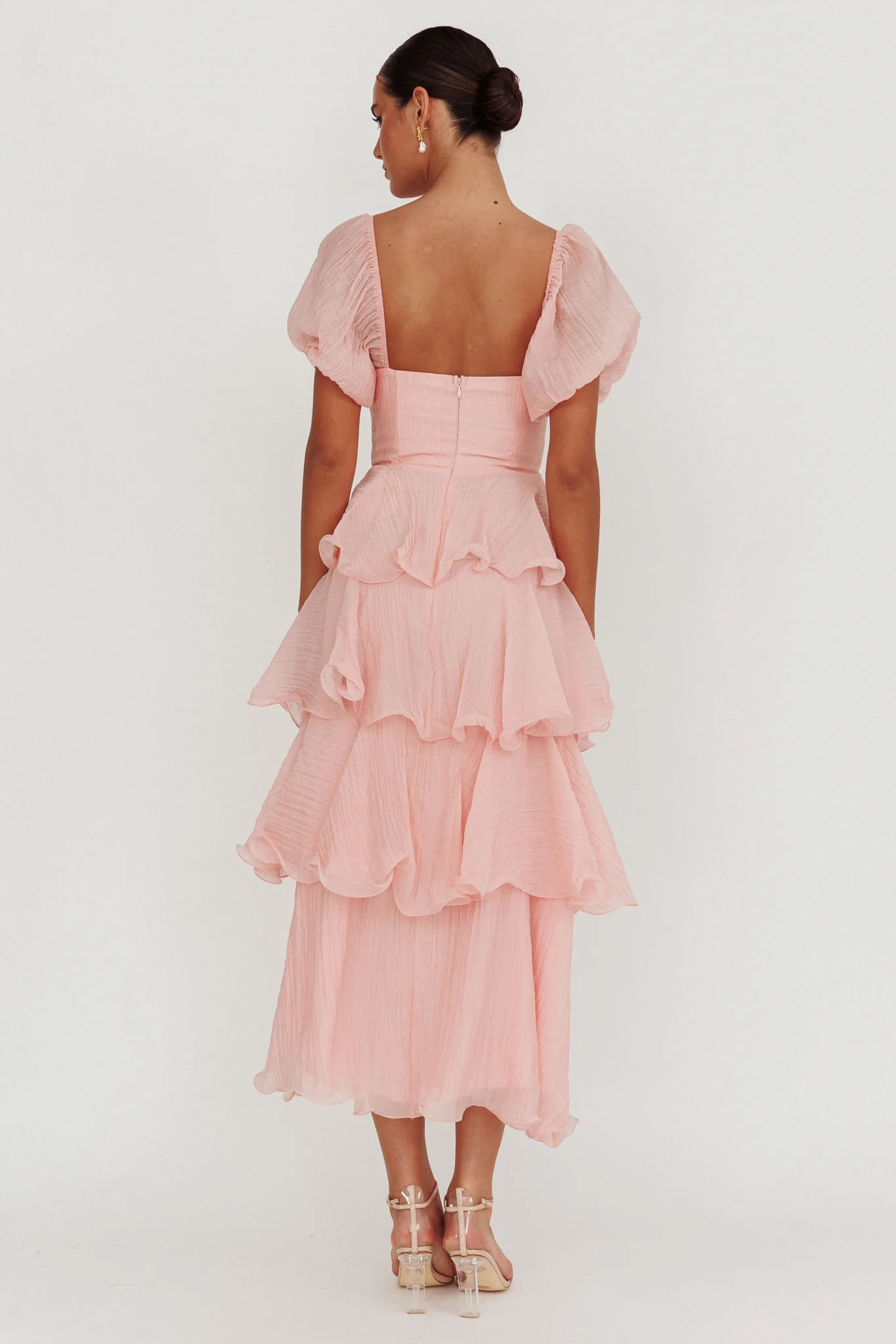 Giavana Puff Sleeve Layered Maxi Dress Baby Pink - Image 2