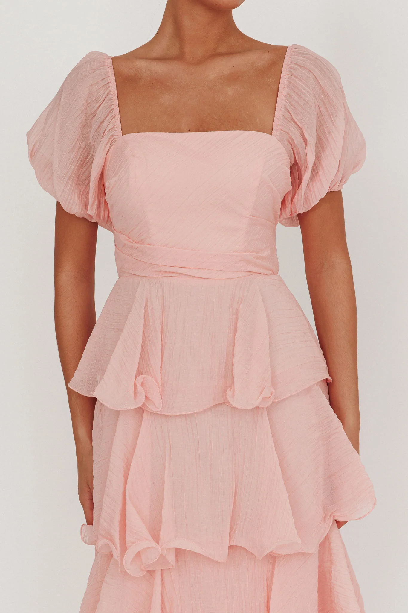 Giavana Puff Sleeve Layered Maxi Dress Baby Pink - Image 3