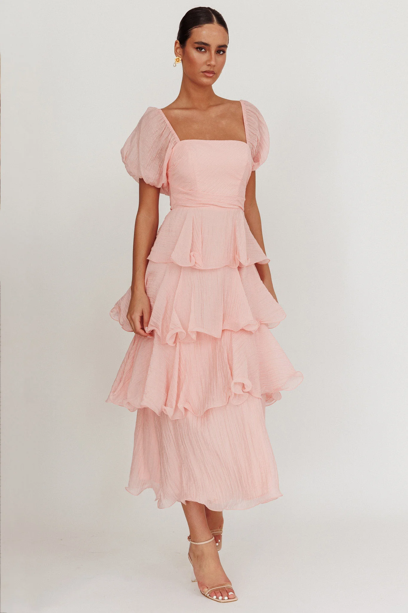 Giavana Puff Sleeve Layered Maxi Dress Baby Pink - Image 5