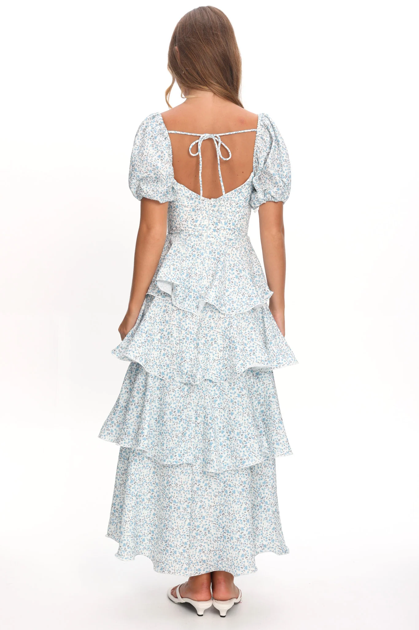 Giavana Puff Sleeve Layered Maxi Dress Floral Blue - Image 3
