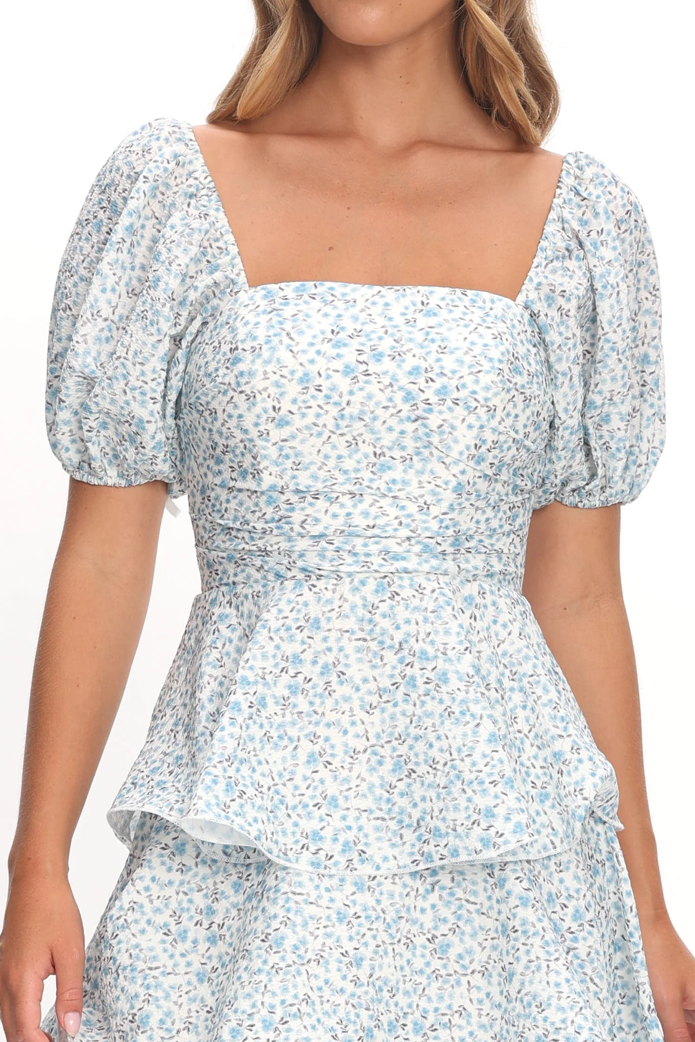 Giavana Puff Sleeve Layered Maxi Dress Floral Blue - Image 4