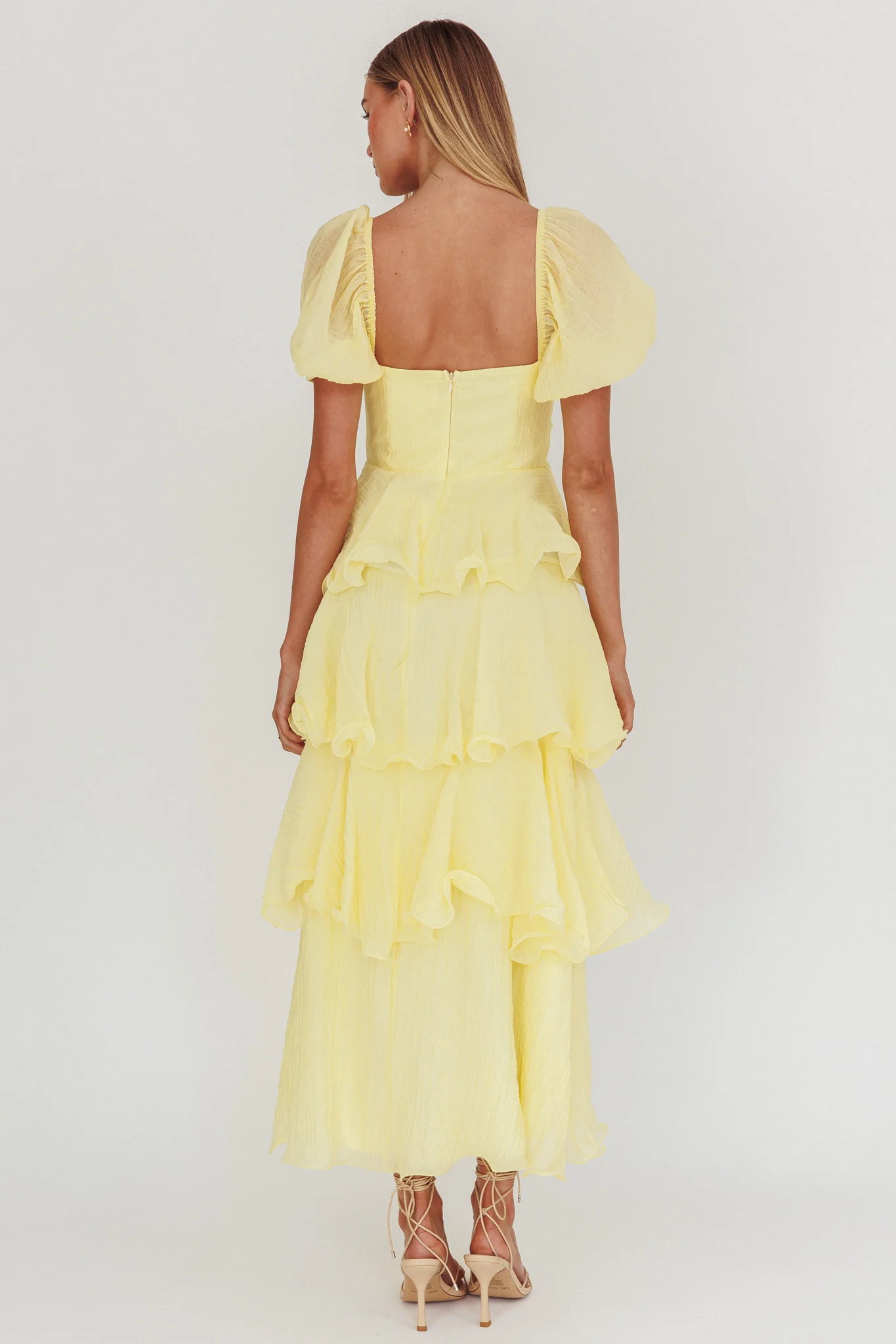 Giavana Puff Sleeve Layered Maxi Dress Lemon - Image 2