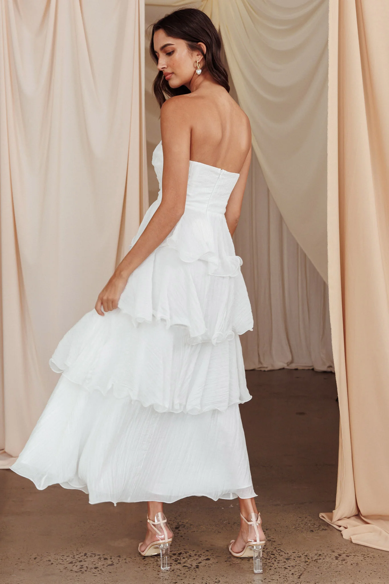 Giavana Strapless Layered Midi Dress Off White - Image 2