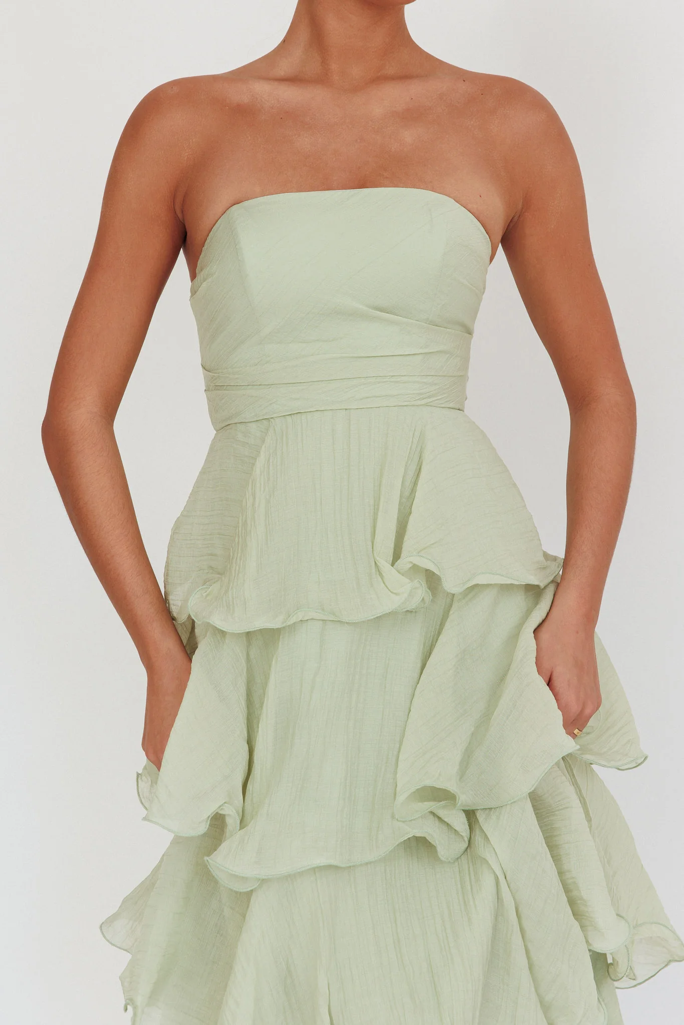 Giavana Strapless Layered Midi Dress Sage - Image 4