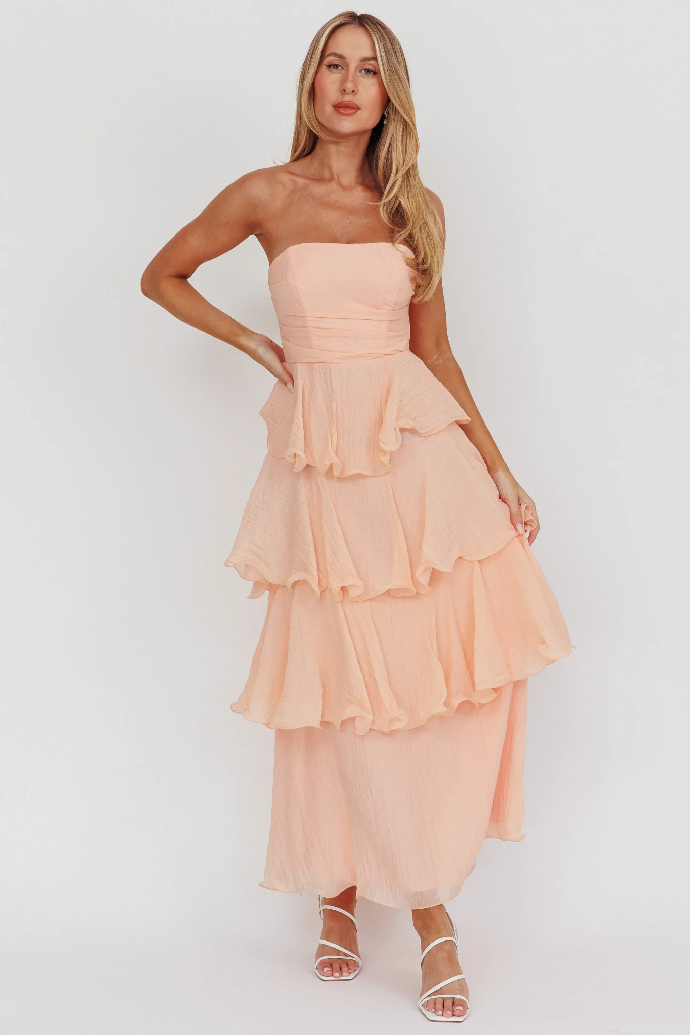 Giavana Strapless Layered Ruffles Midi Dress Blush - Image 5
