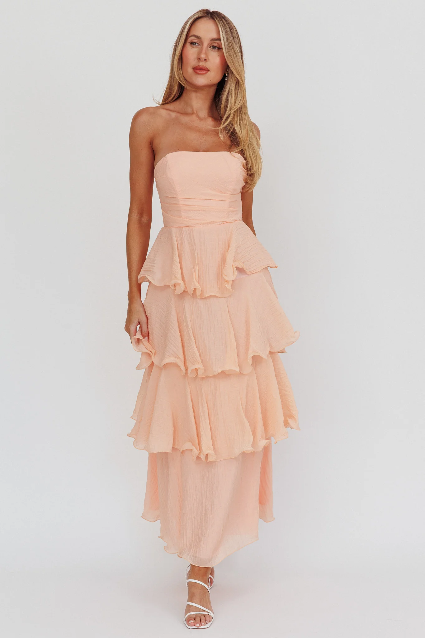 Giavana Strapless Layered Ruffles Midi Dress Blush - Image 6