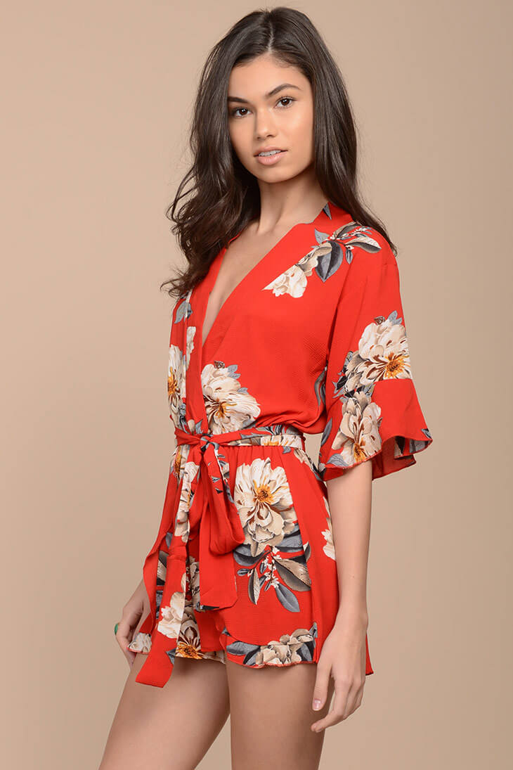Giavanna Floral Romper Red - Image 2