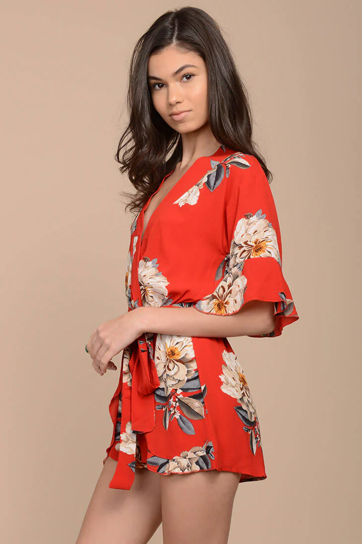 Giavanna Floral Romper Red - Image 3