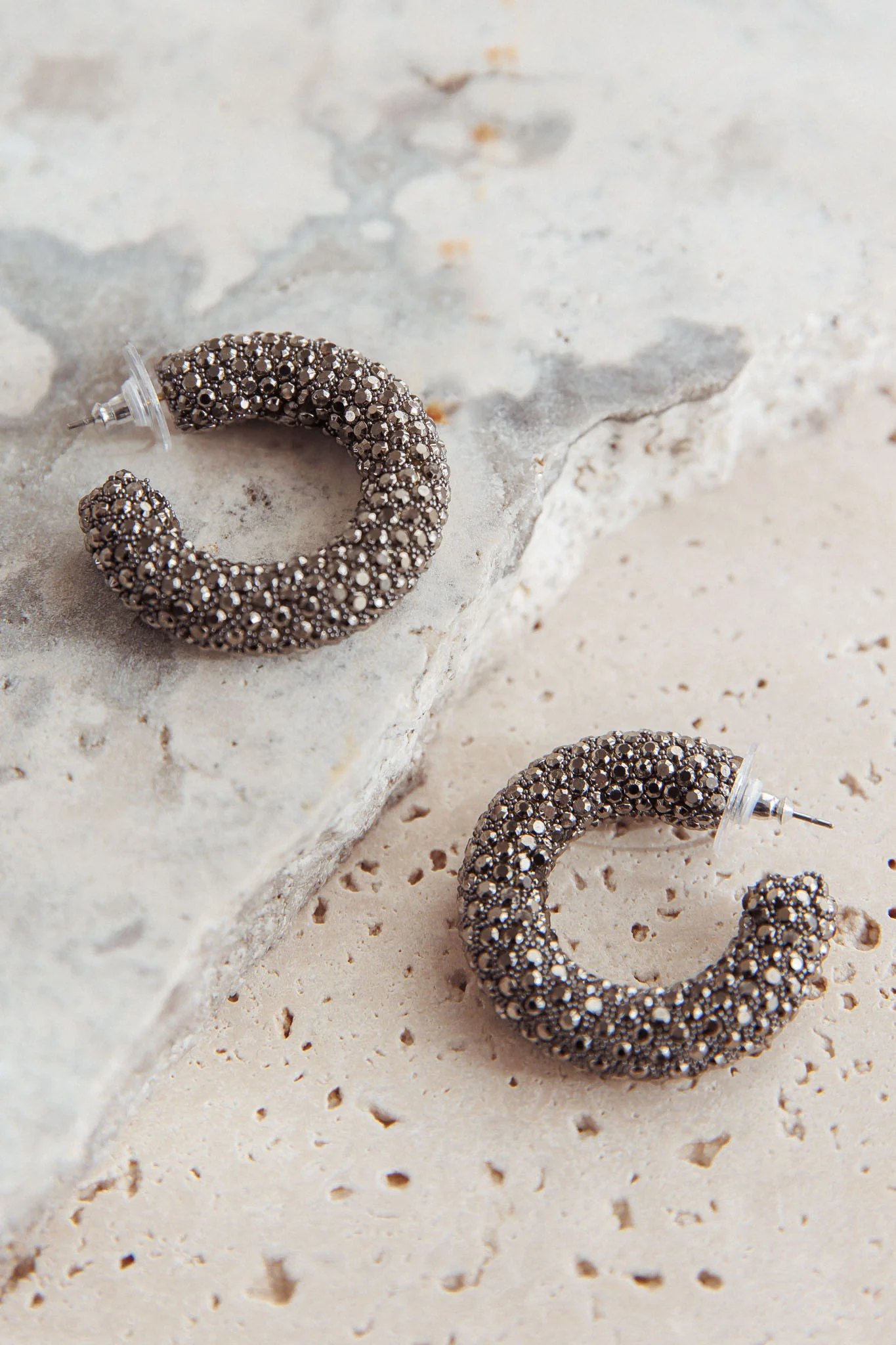 Gigi Semi Hoop Earrings Black Diamante - Image 3